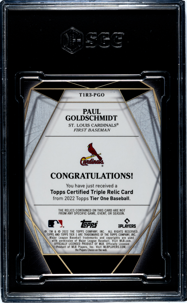 2022 Topps Tier One Paul Goldschmidt Triple Patch 1/1 SGC 9
