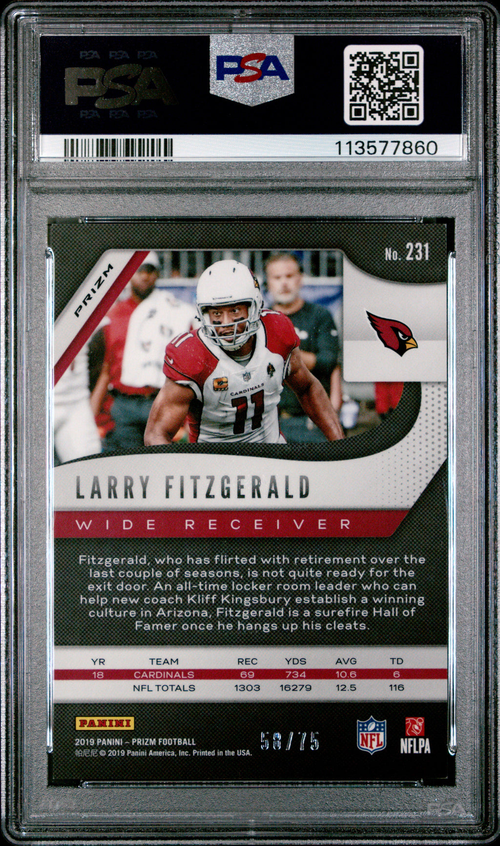 2019 Panini Prizm Larry Fitzgerald #231 Green Scope PSA 9