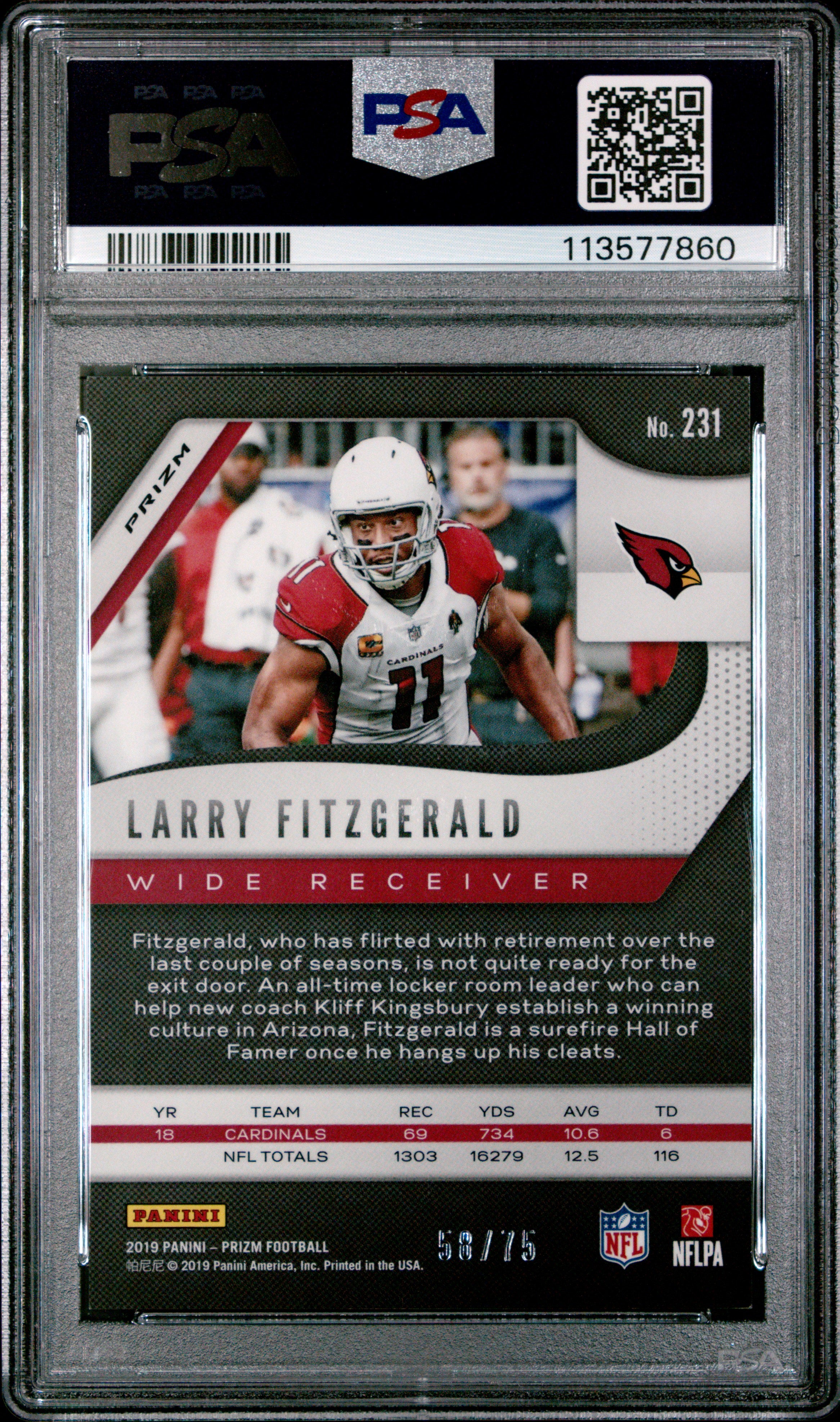 2019 Panini Prizm Larry Fitzgerald #231 Green Scope PSA 9