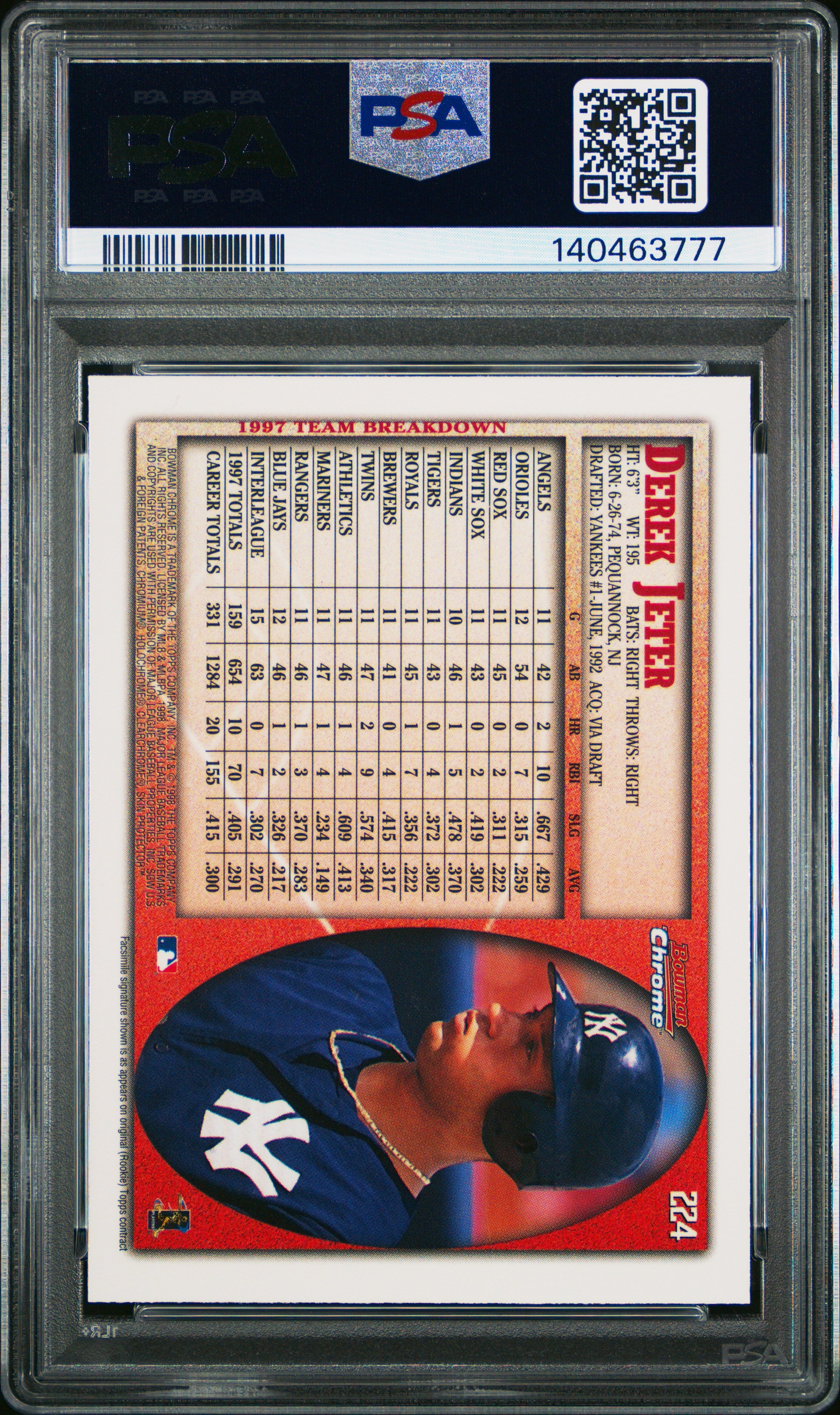 1998 Bowman Chrome Derek Jeter PSA 10