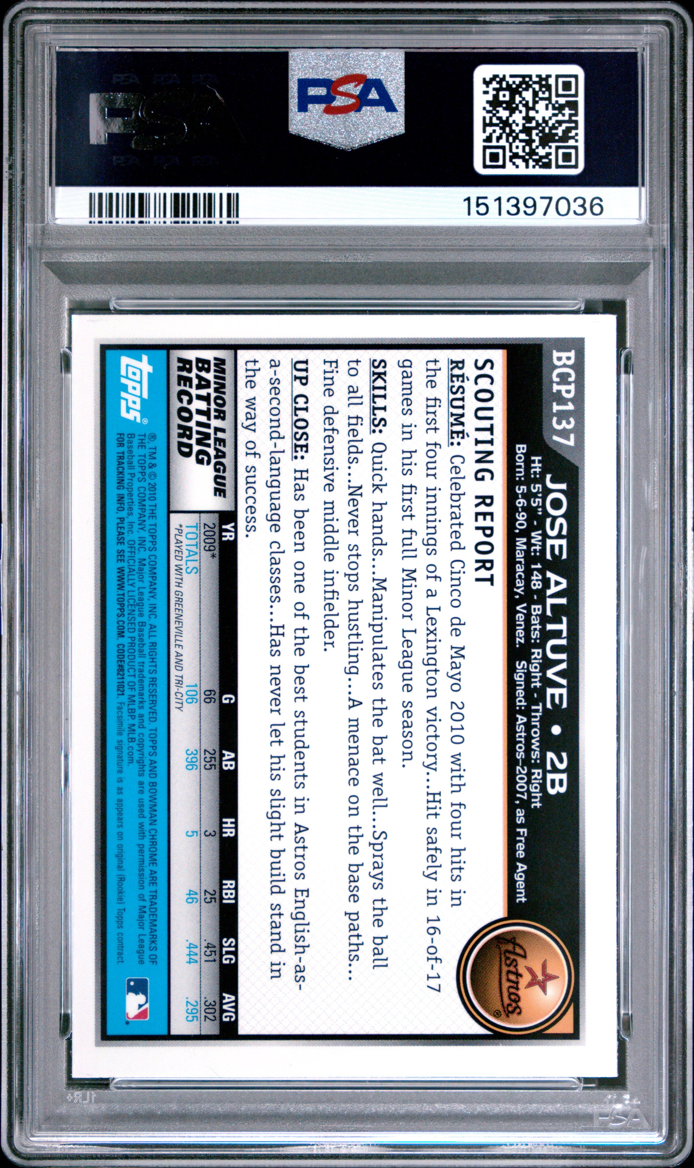 2010 Bowman Chrome Jose Altuve Bowman First PSA 10 RC