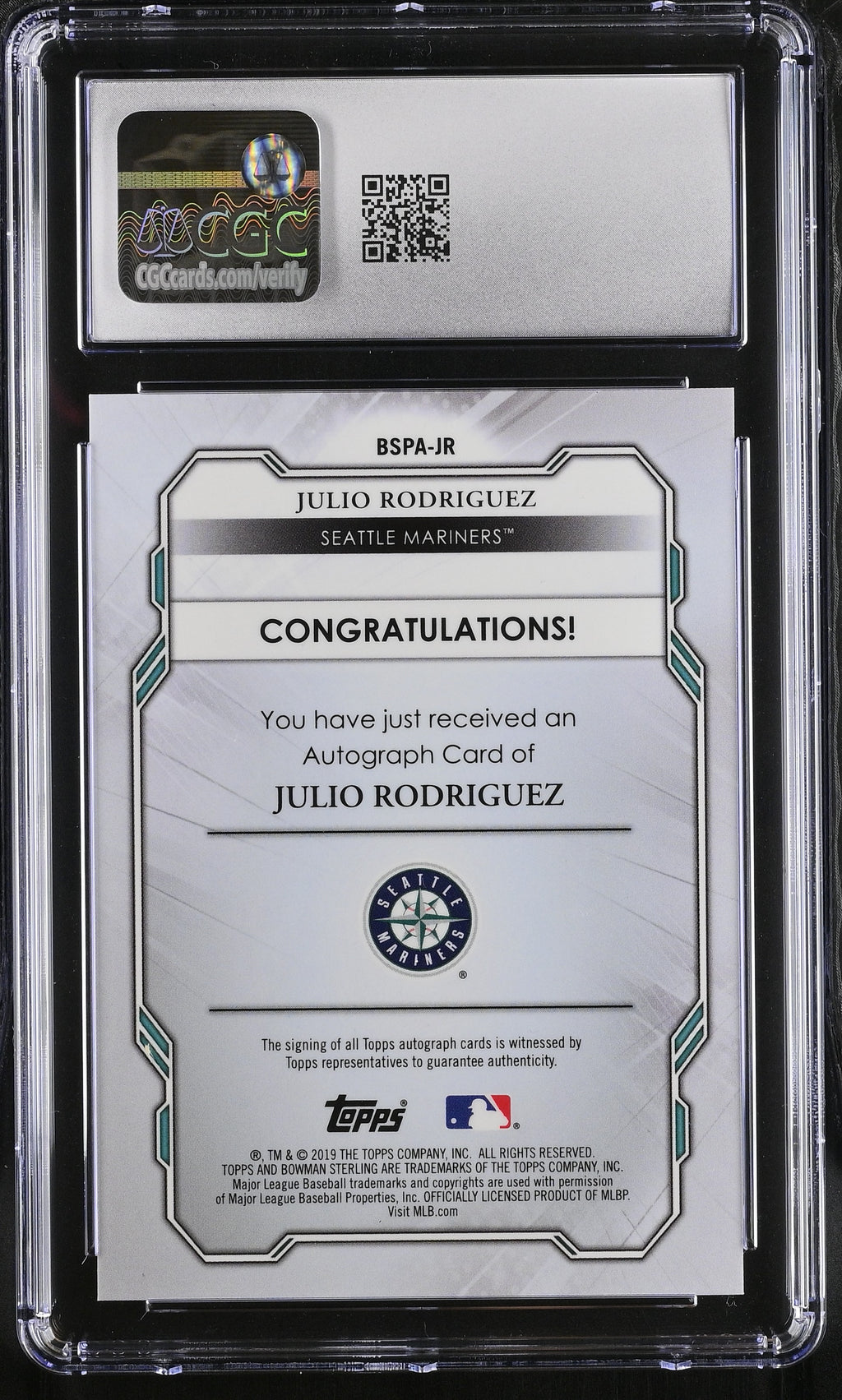 2019 Bowman Sterling Julio Rodriguez Prospect Auto CGC 8.5 Auto 10