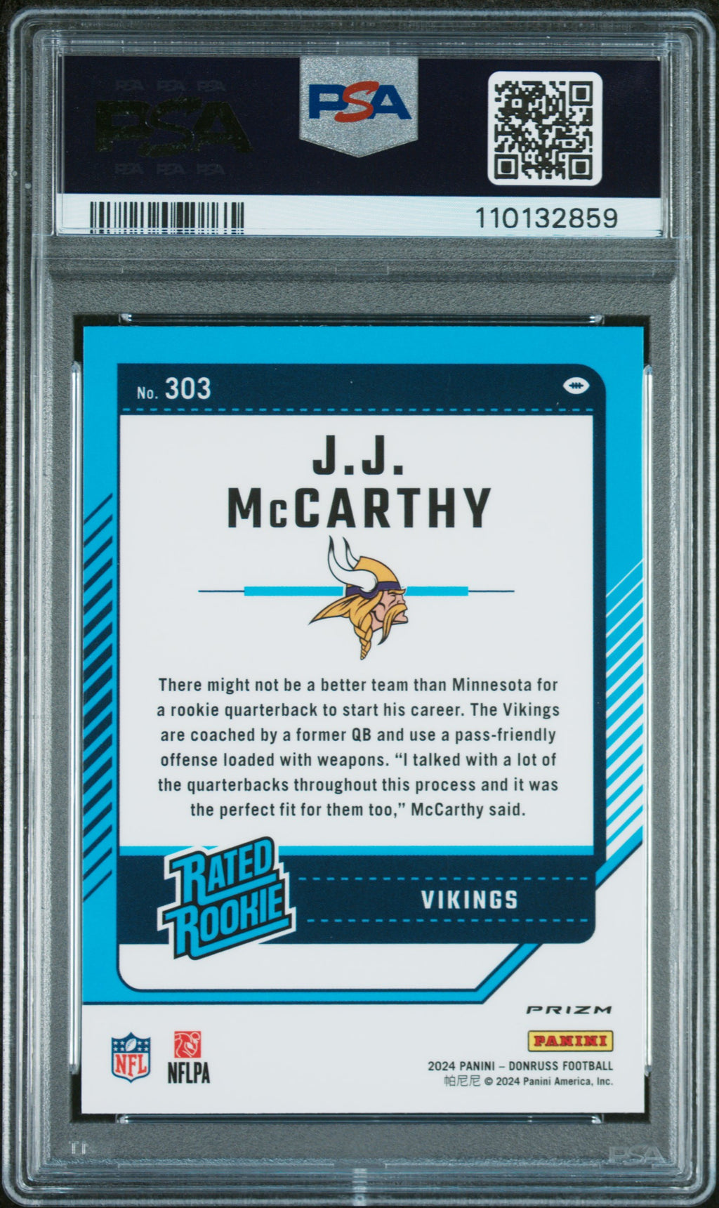 2024 Panini Donruss JJ Mccarthy #303 Optic Preview Red Wave PSA 10