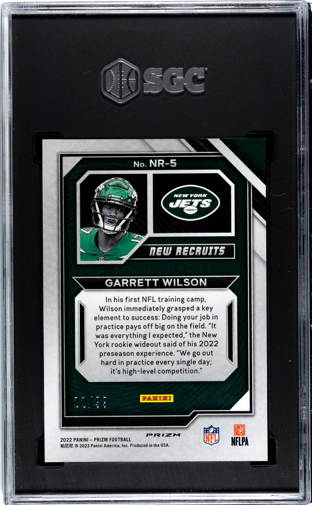 2022 Panini Prizm Garrett Wilson #NR-5 New Recruits Blue Ice 99 SGC 9.5