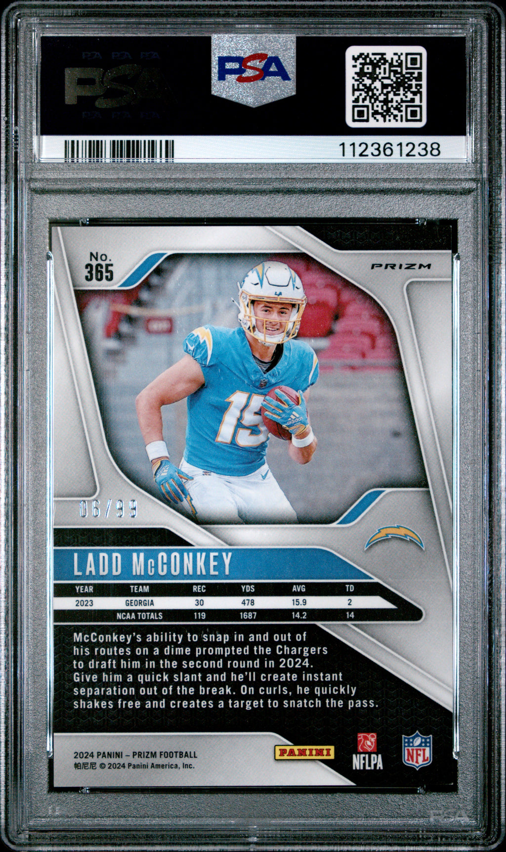 2024 Panini Prizm Ladd Mcconkey #365 Purple Wave PSA 9
