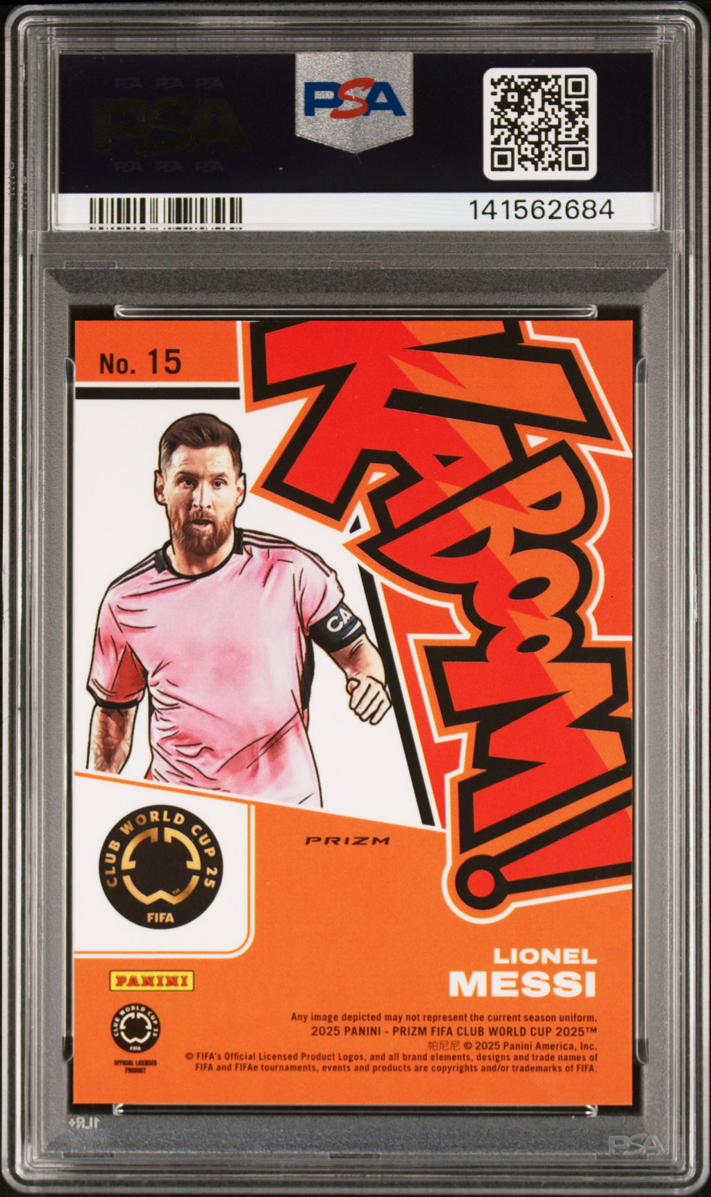 2025 Prizm FIFA Lionel Messi Kaboom! PSA 8