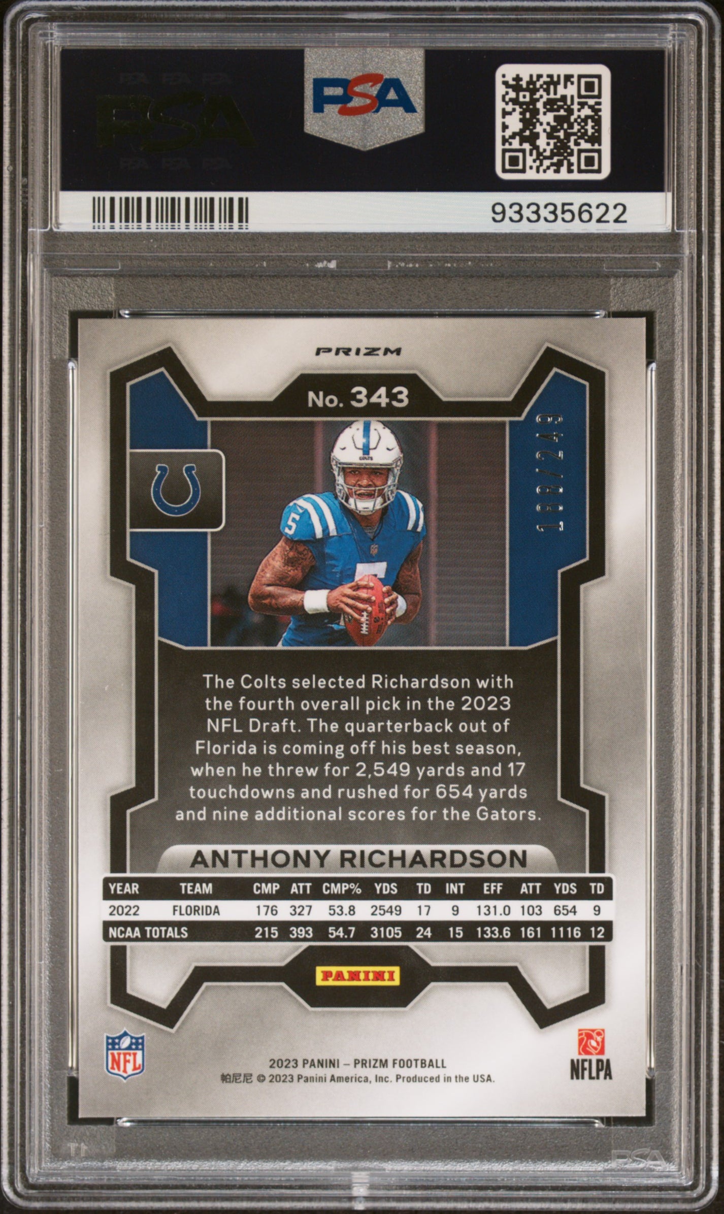 2023 Panini Prizm Anthony Richardson #343 Orange PSA 10