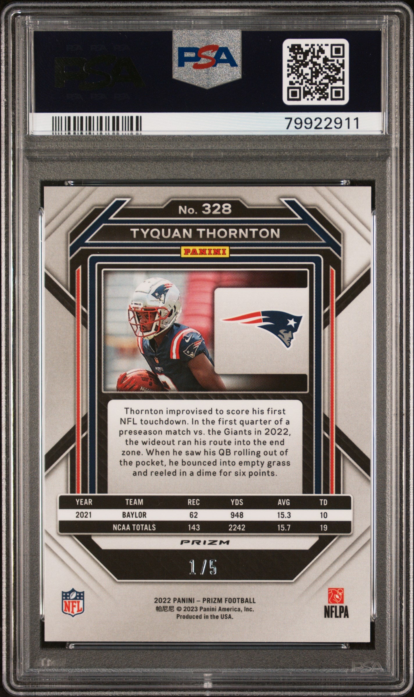 2022 Prizm Tyquan Thornton Rookie Gold Vinyl 1/5 PSA 10 RC
