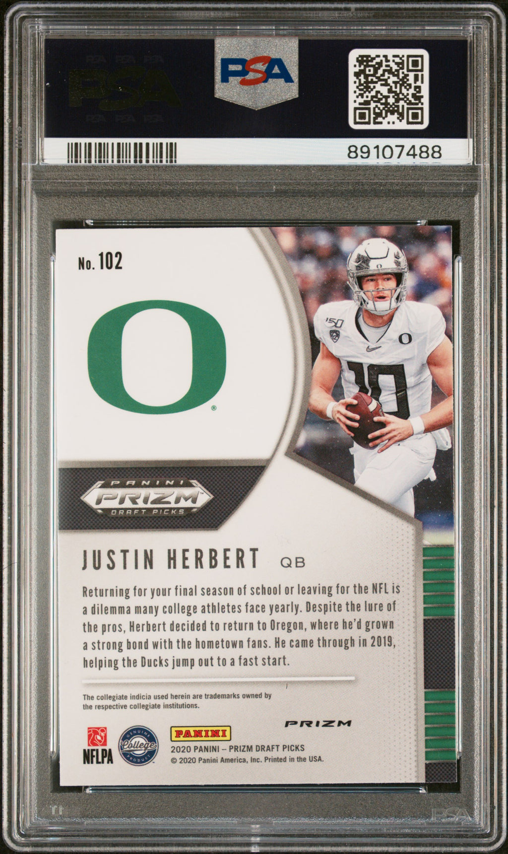 2020 Panini Prizm Draft Picks Justin Herbert #102 Silver PSA 10