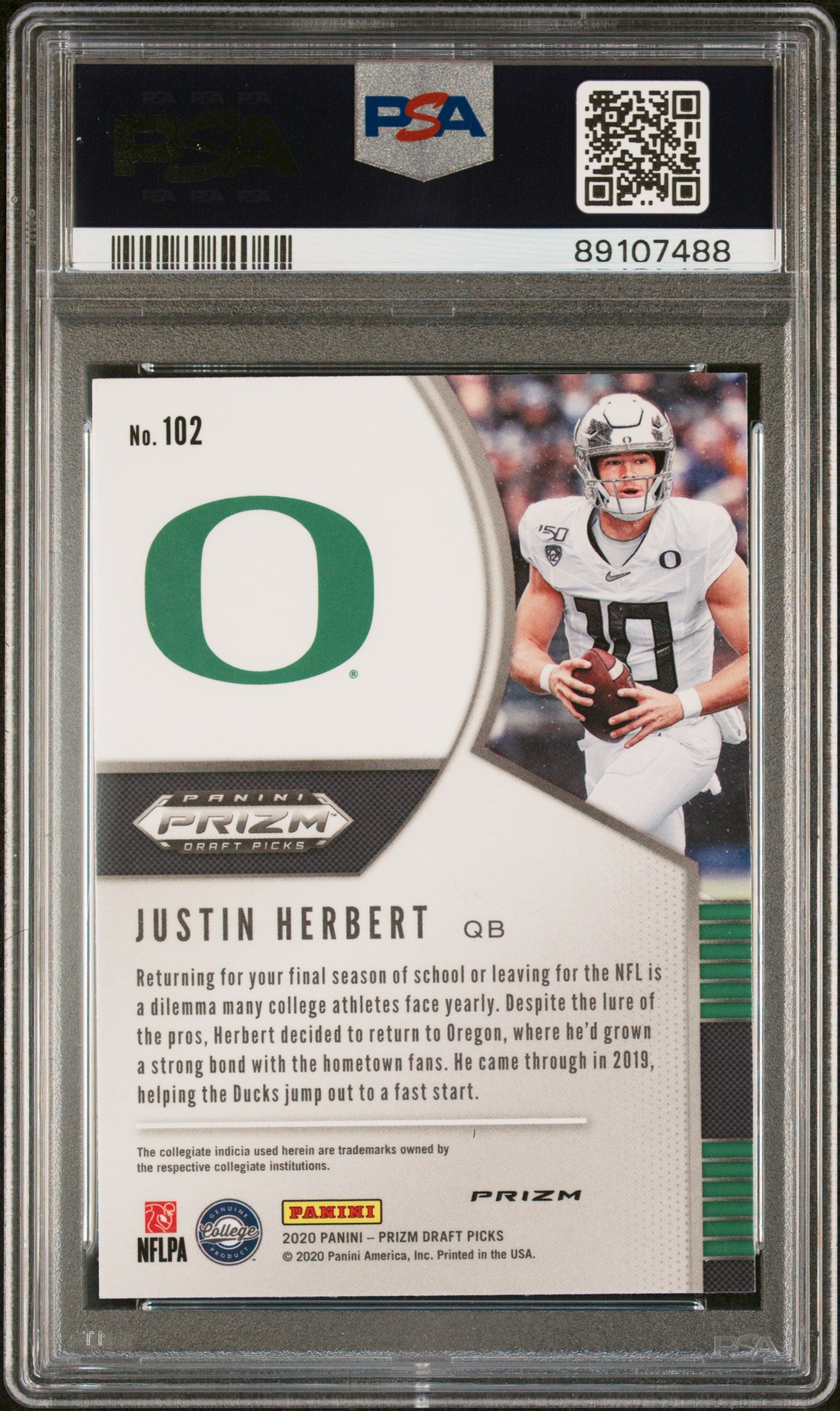 2020 Panini Prizm Draft Picks Justin Herbert #102 Silver PSA 10