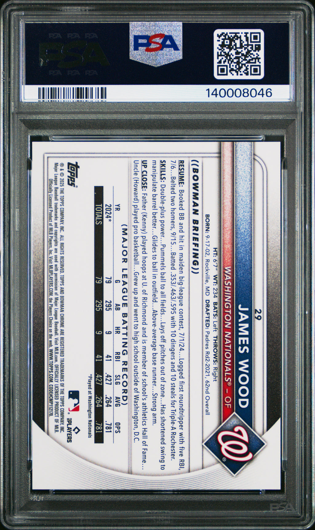 2025 Bowman Chrome James Wood Etched In Glass Variation PSA 9