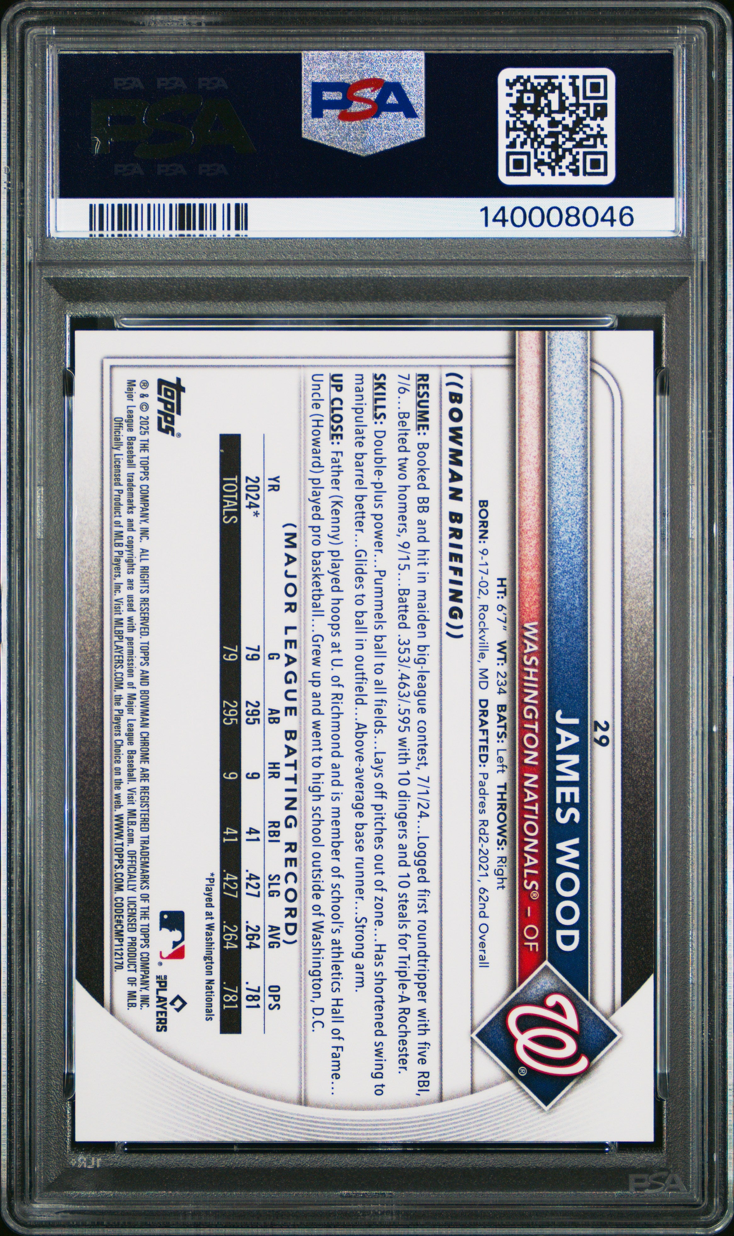 2025 Bowman Chrome James Wood Etched In Glass Variation PSA 9