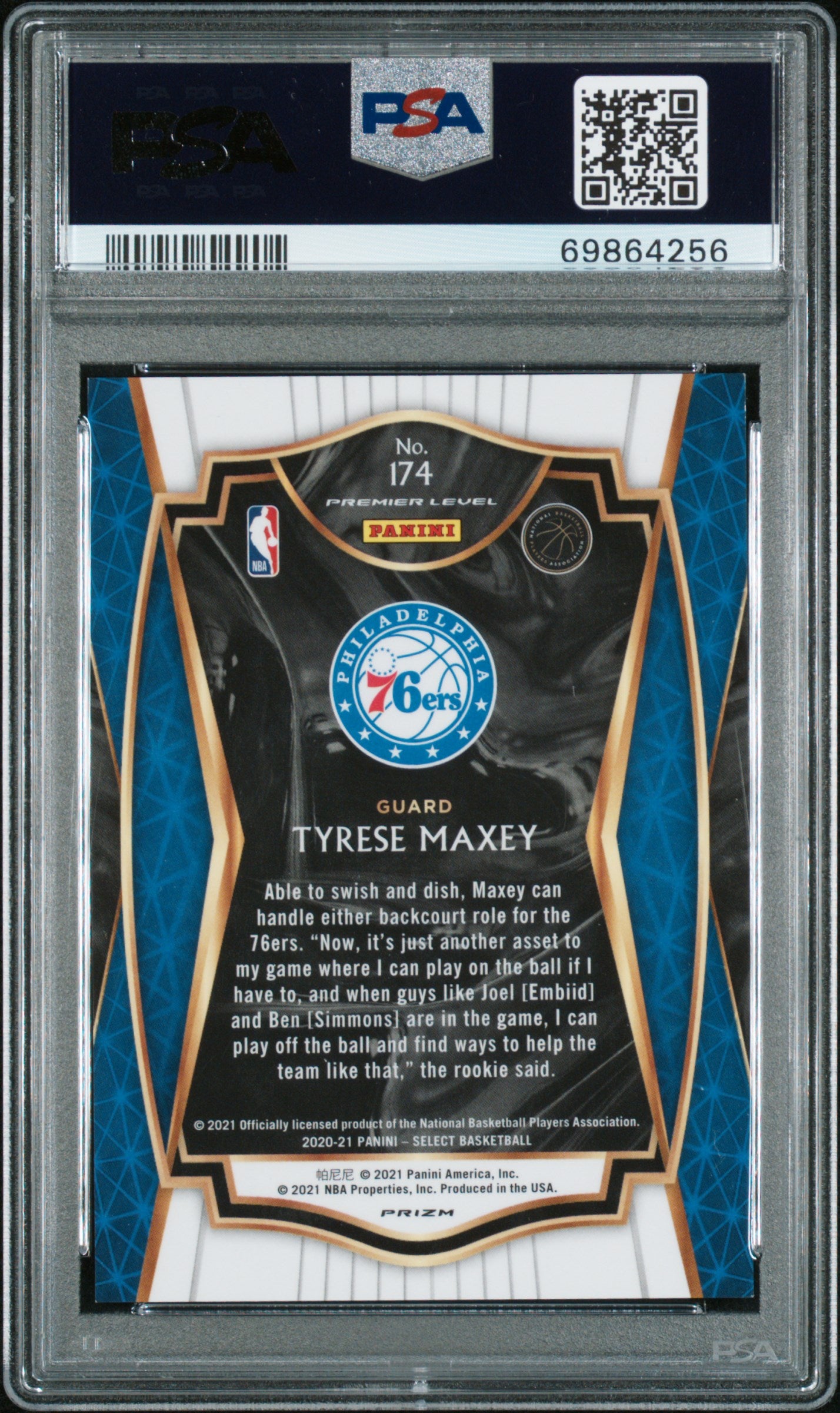 2020 Select Tyrese Maxey Rookie Premier Level Cosmic PSA 9 RC