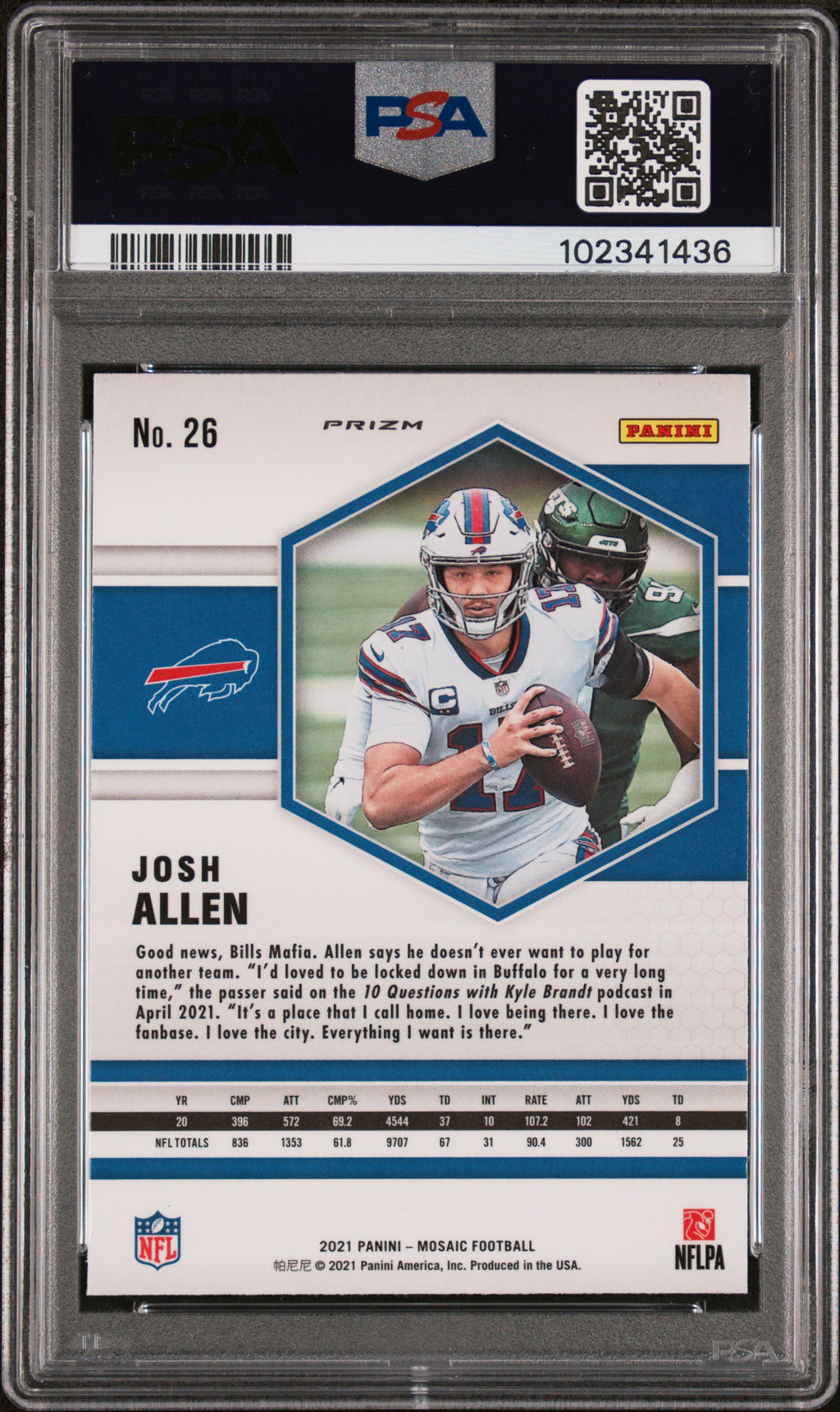 2021 Mosaic Josh Allen Reactive Orange PSA 10