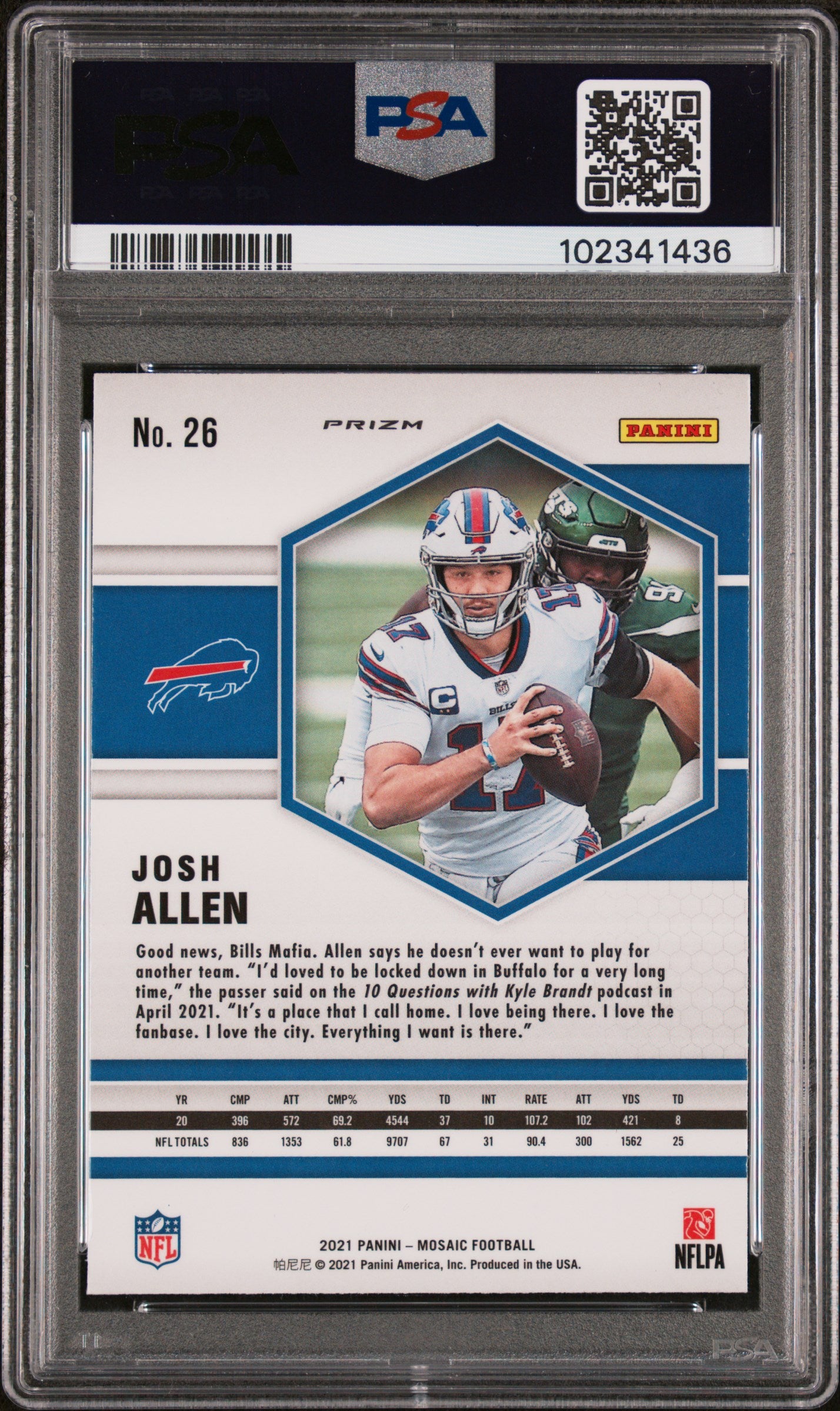 2021 Mosaic Josh Allen Reactive Orange PSA 10