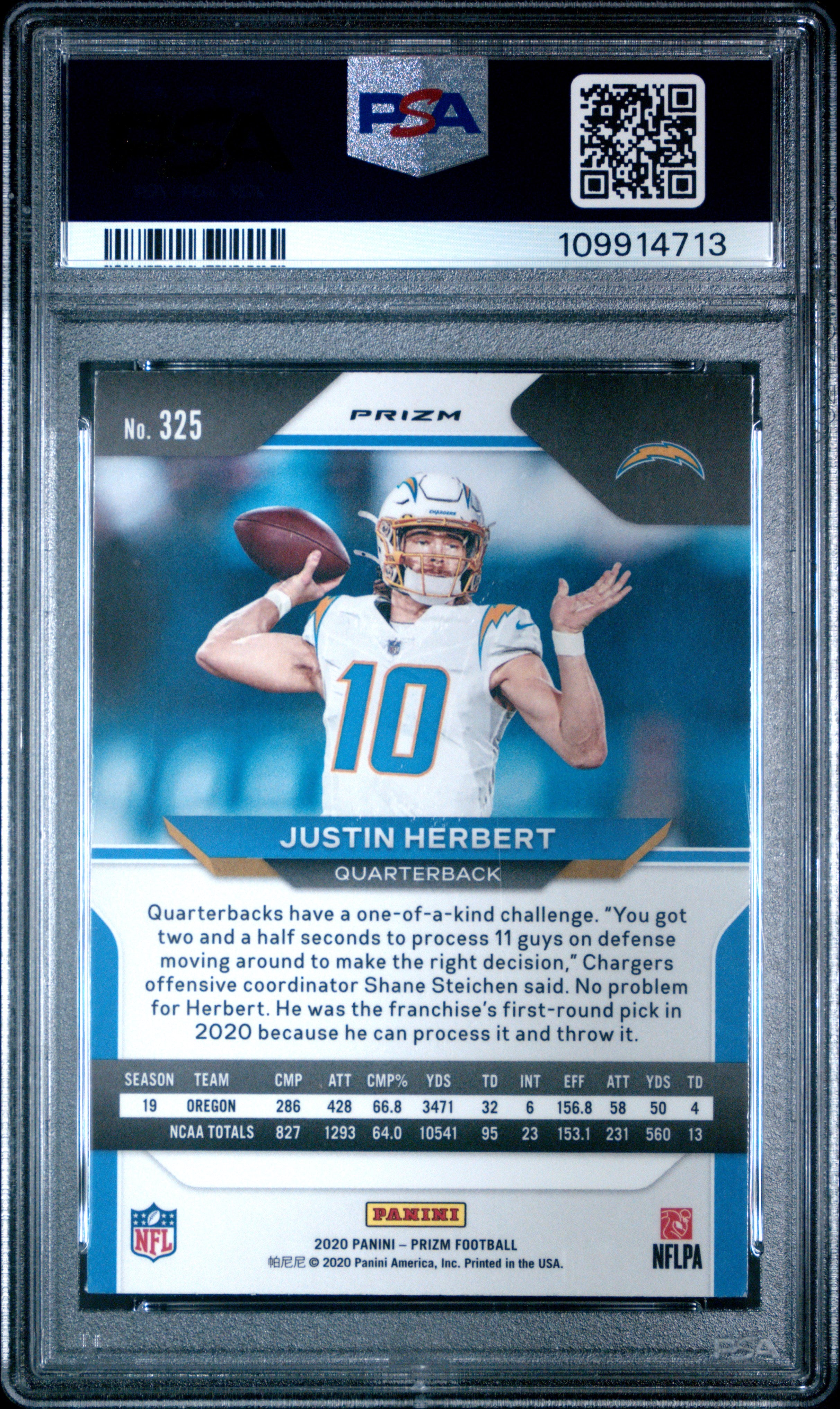 2020 Panini Prizm Justin Herbert #325 Red Ice PSA 9