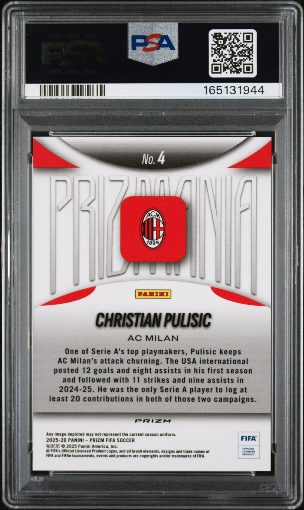 2025 Prizm FIFA Christian Pulisic Prizmania PSA 10