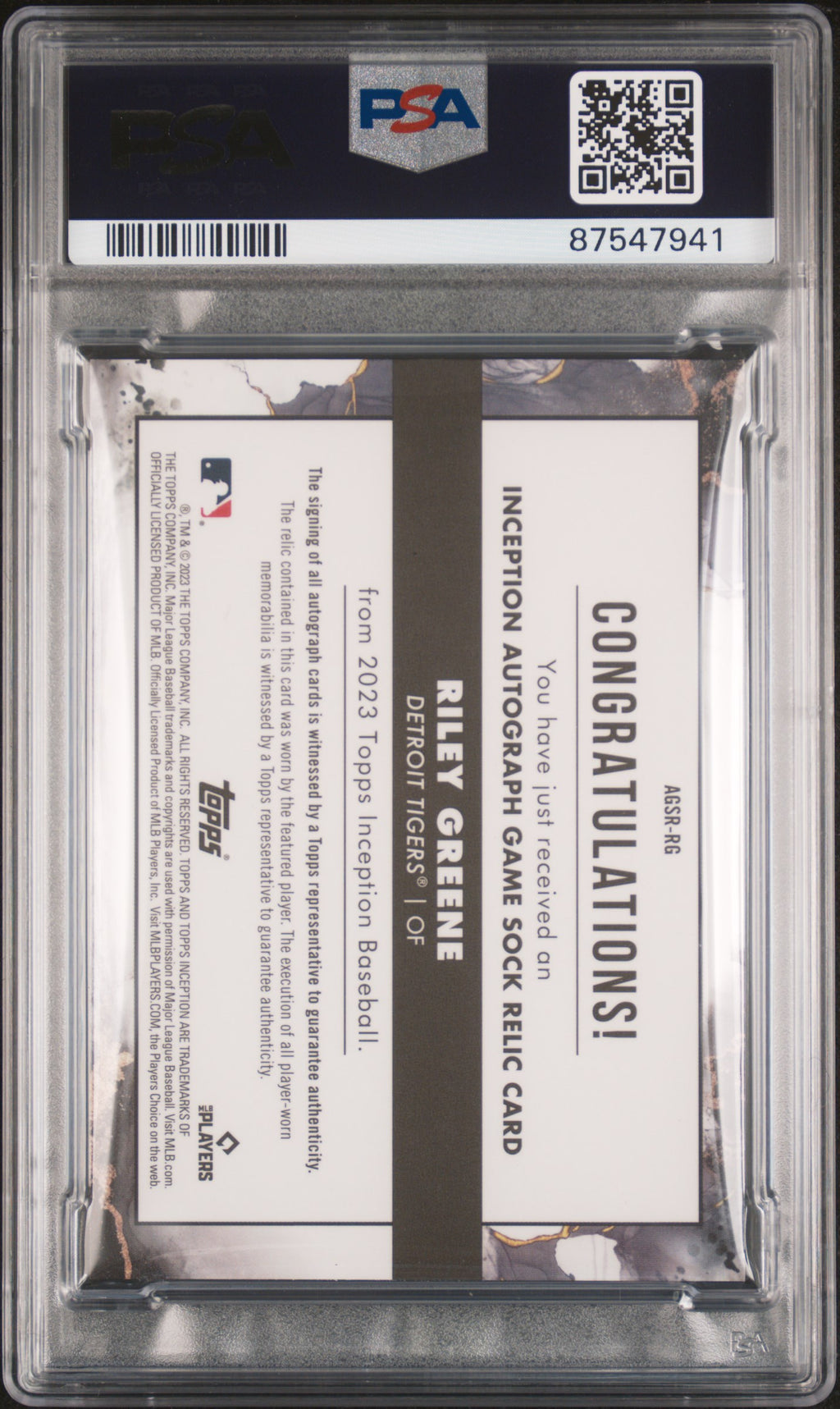 2023 Topps Inception Riley Greene Rookie Patch Auto RPA 2/25 PSA 10 RC