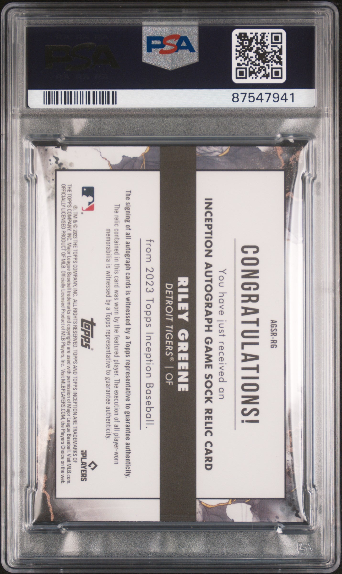 2023 Topps Inception Riley Greene Rookie Patch Auto RPA 2/25 PSA 10 RC