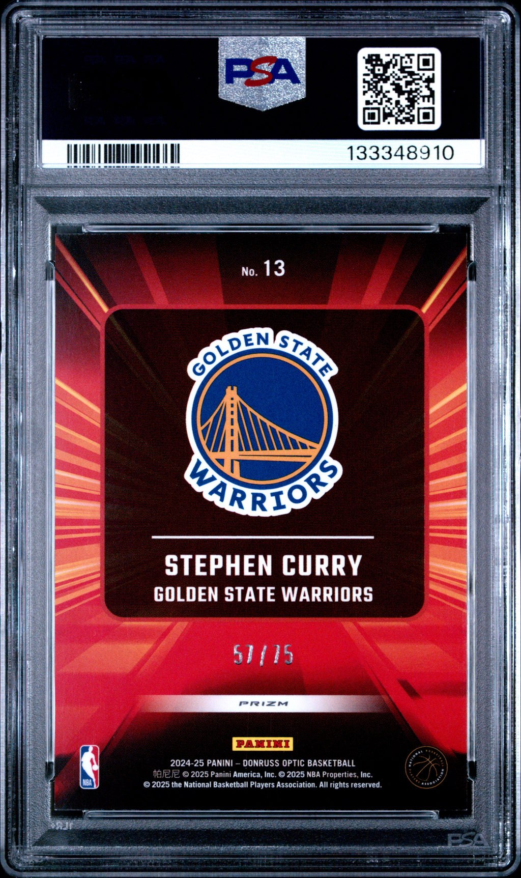 2024 Donruss Optic Stephen Curry Express Lane Red Shimmer 57/75 PSA 9