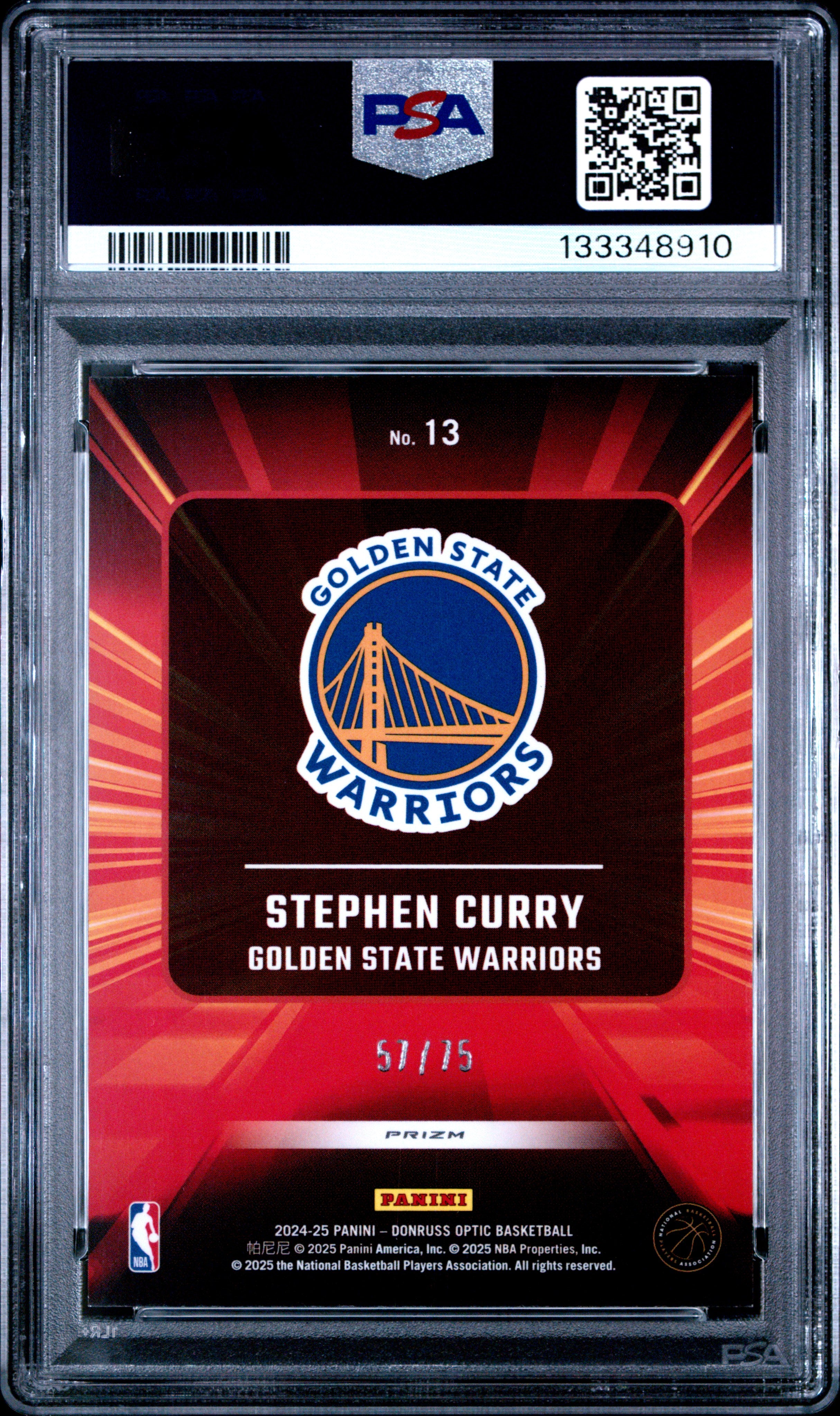 2024 Donruss Optic Stephen Curry Express Lane Red Shimmer 57/75 PSA 9