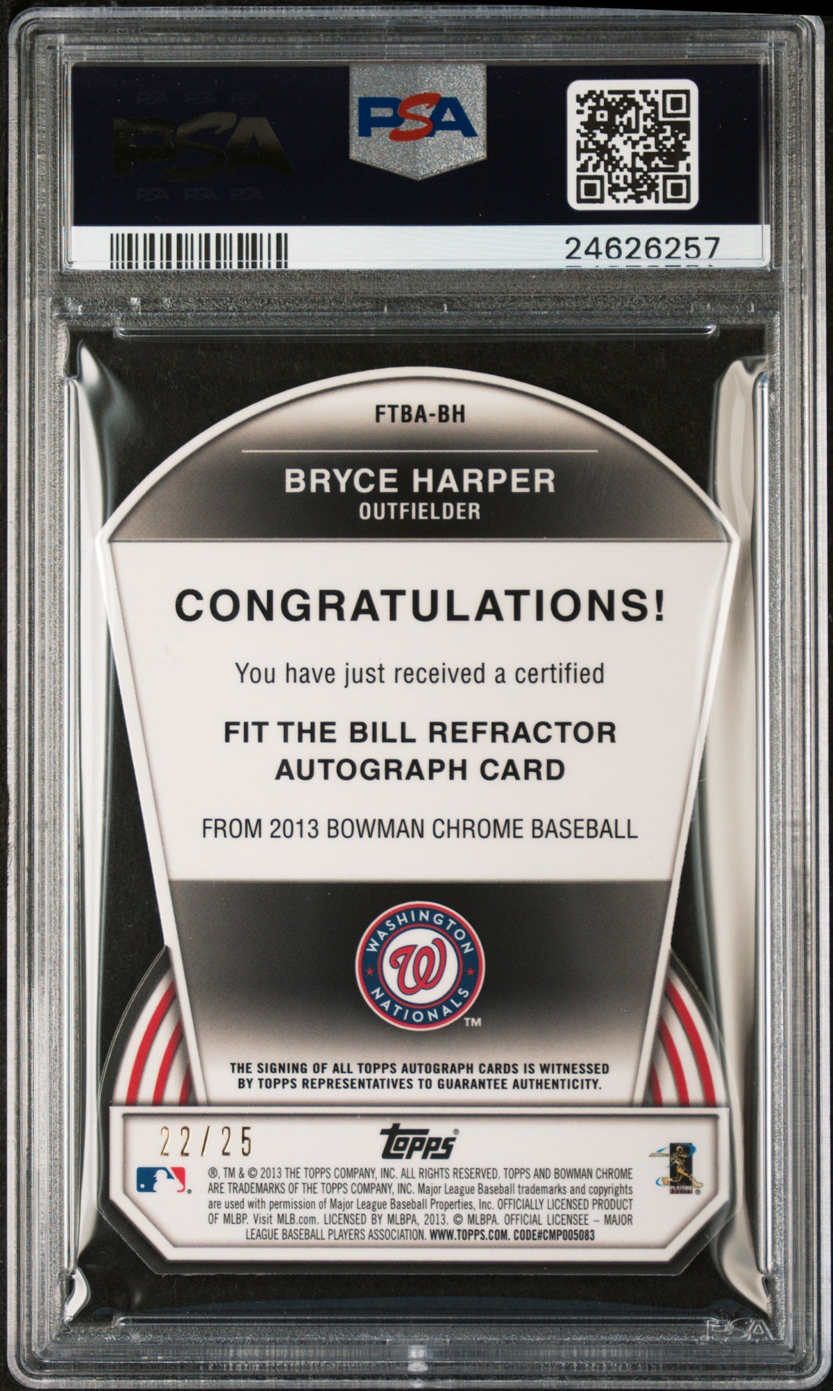 2013 Bowman Chrome Fit The Bill Autographs Bryce Harper #BH PSA 10