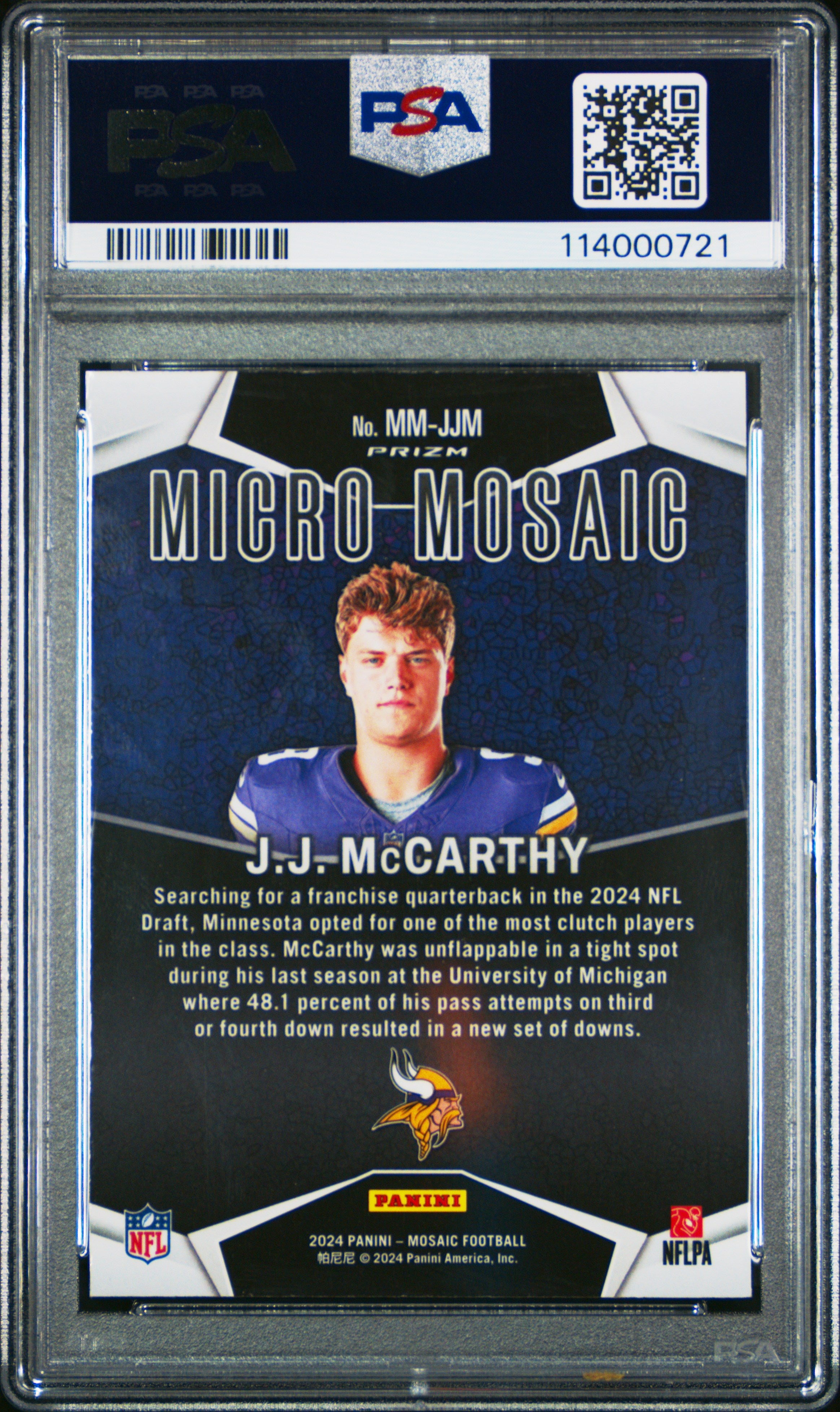 2024 Panini Mosaic Micro Mosaic JJ Mccarthy #MMJJM PSA 10