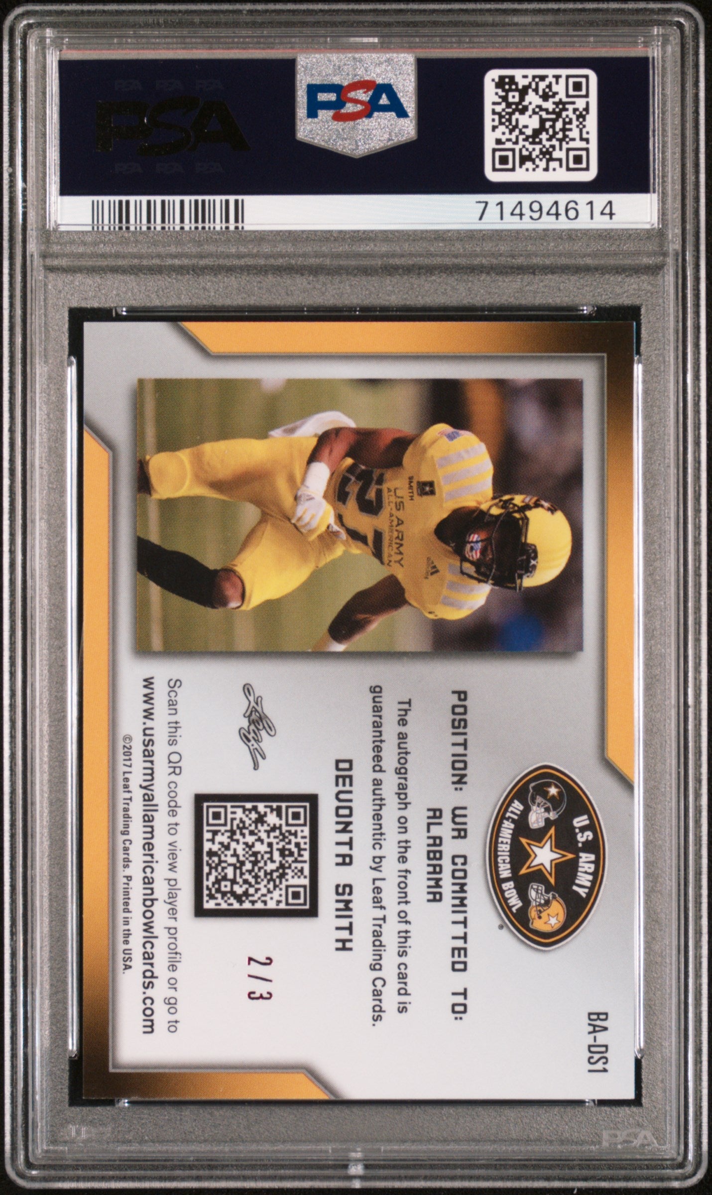 2017 Leaf Metal Army Devonta Smith A/A - Auto Flag Etch - Red PSA 9