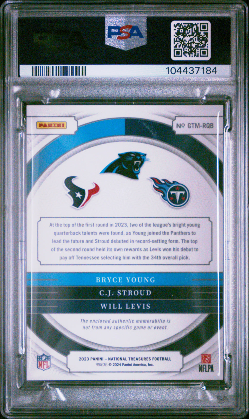 2023 National Treasures Bryce Young / CJ Stroud / Will Levis Triple Patch 53/99 PSA 9