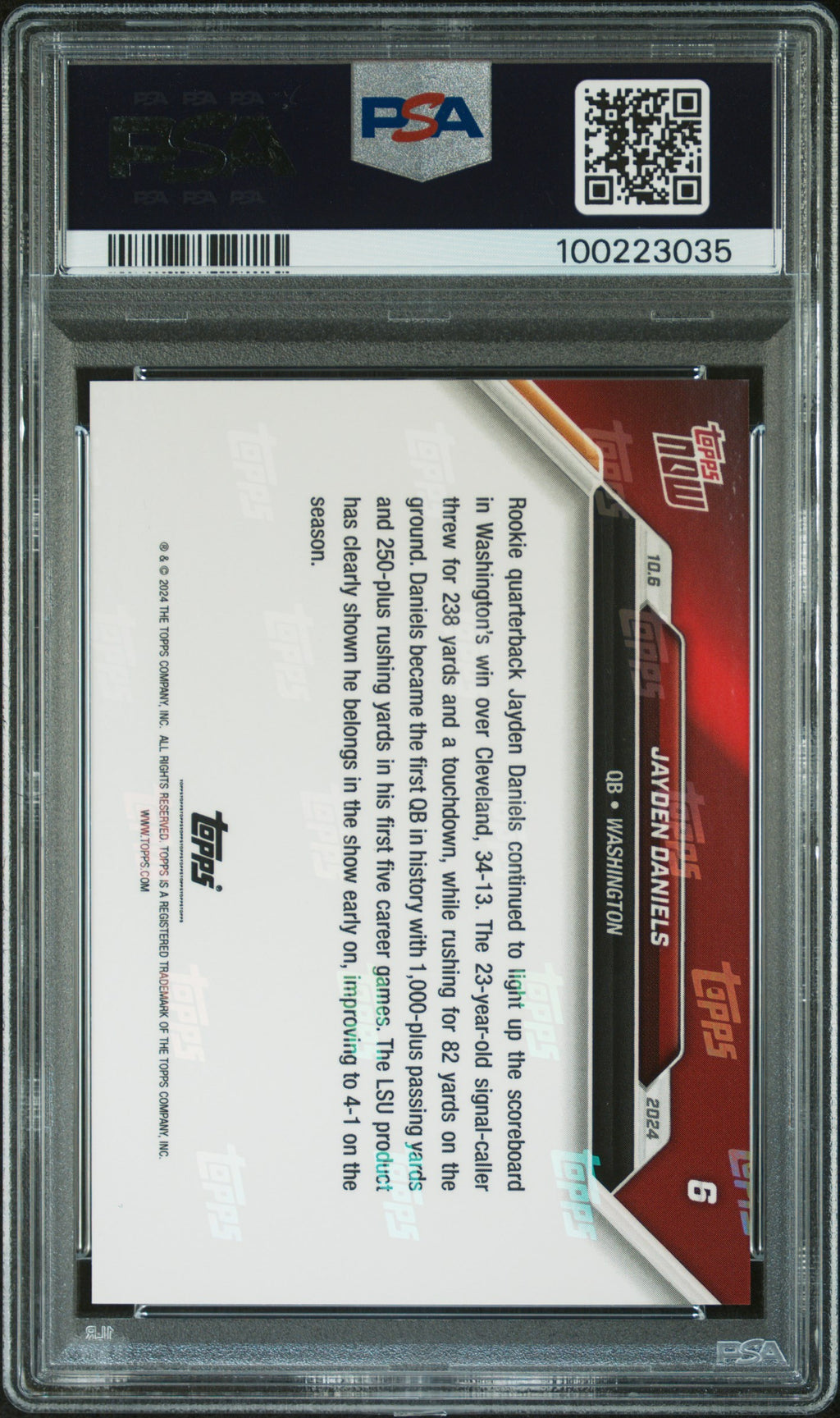 2024 Topps Now Jayden Daniels Rookie PSA 10 RC