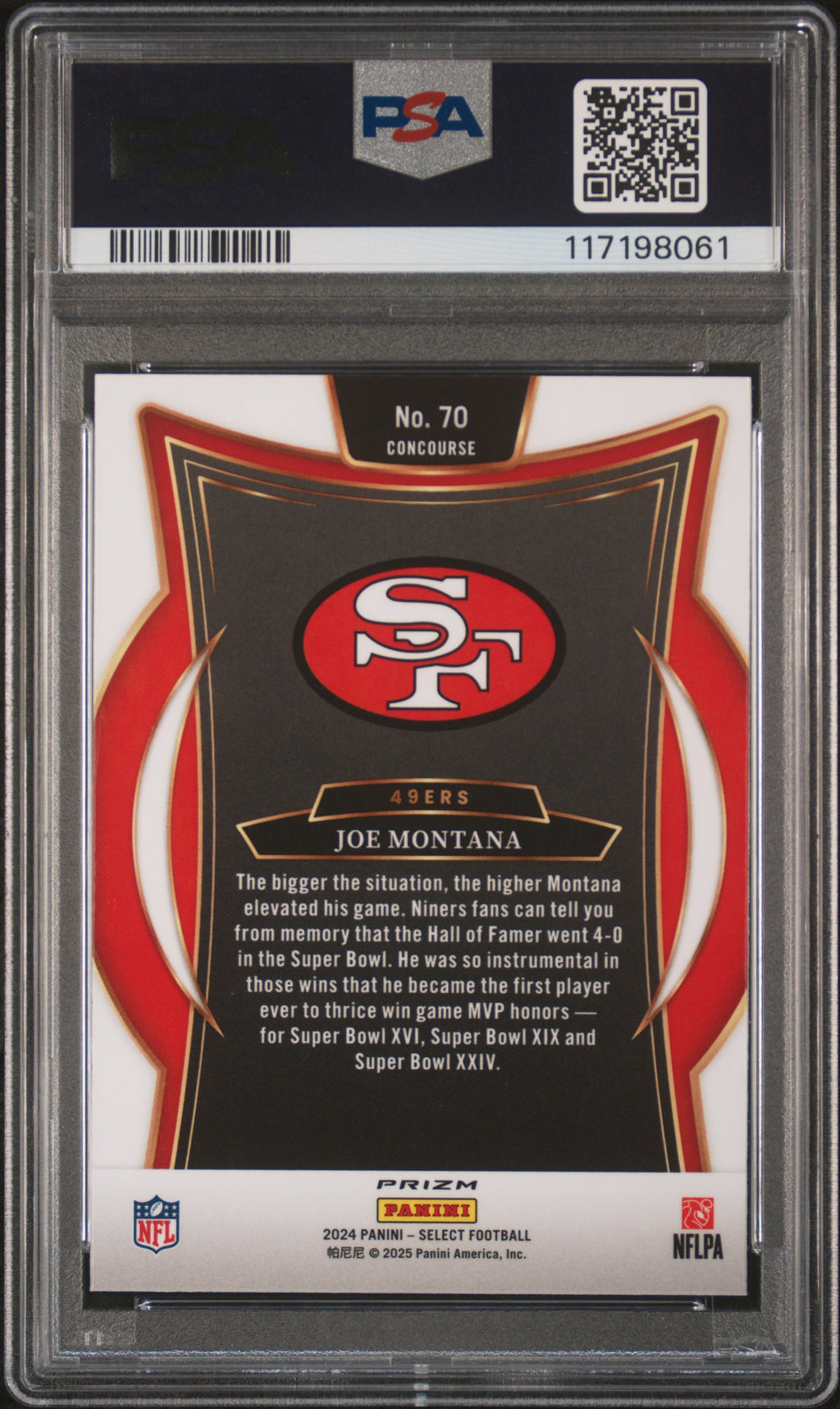 2024 Select Joe Montana Zebra Prizm PSA 9