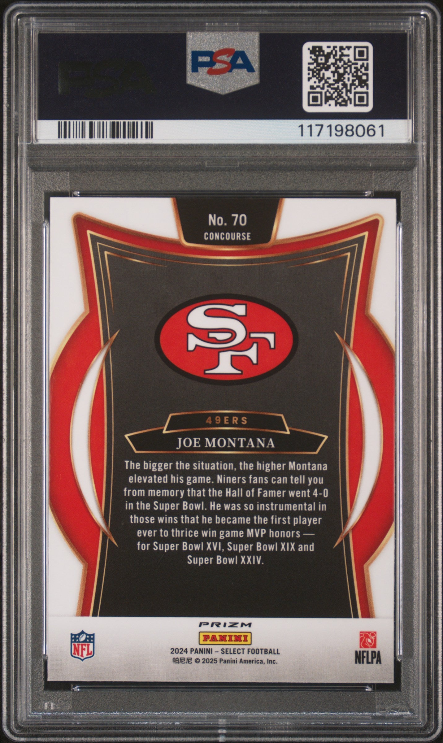 2024 Select Joe Montana Zebra Prizm PSA 9
