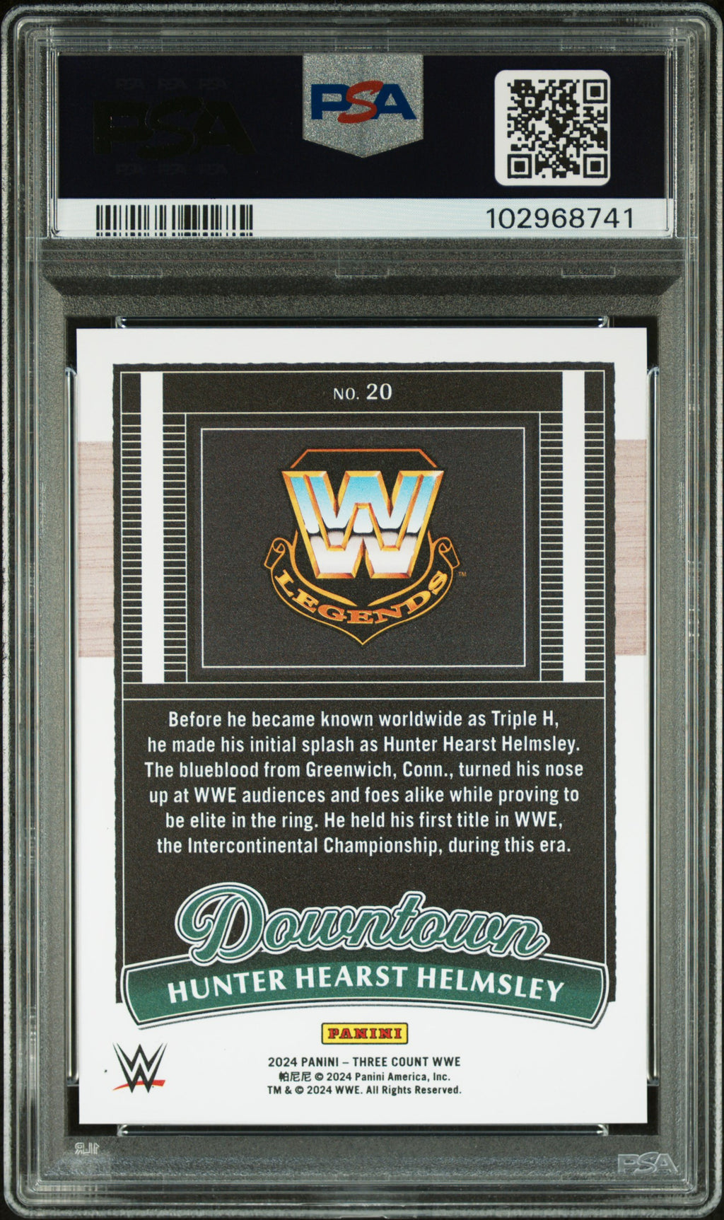 2024 Panini Three Count WWE Downtown H. Hearst Helmsley #20 PSA 10