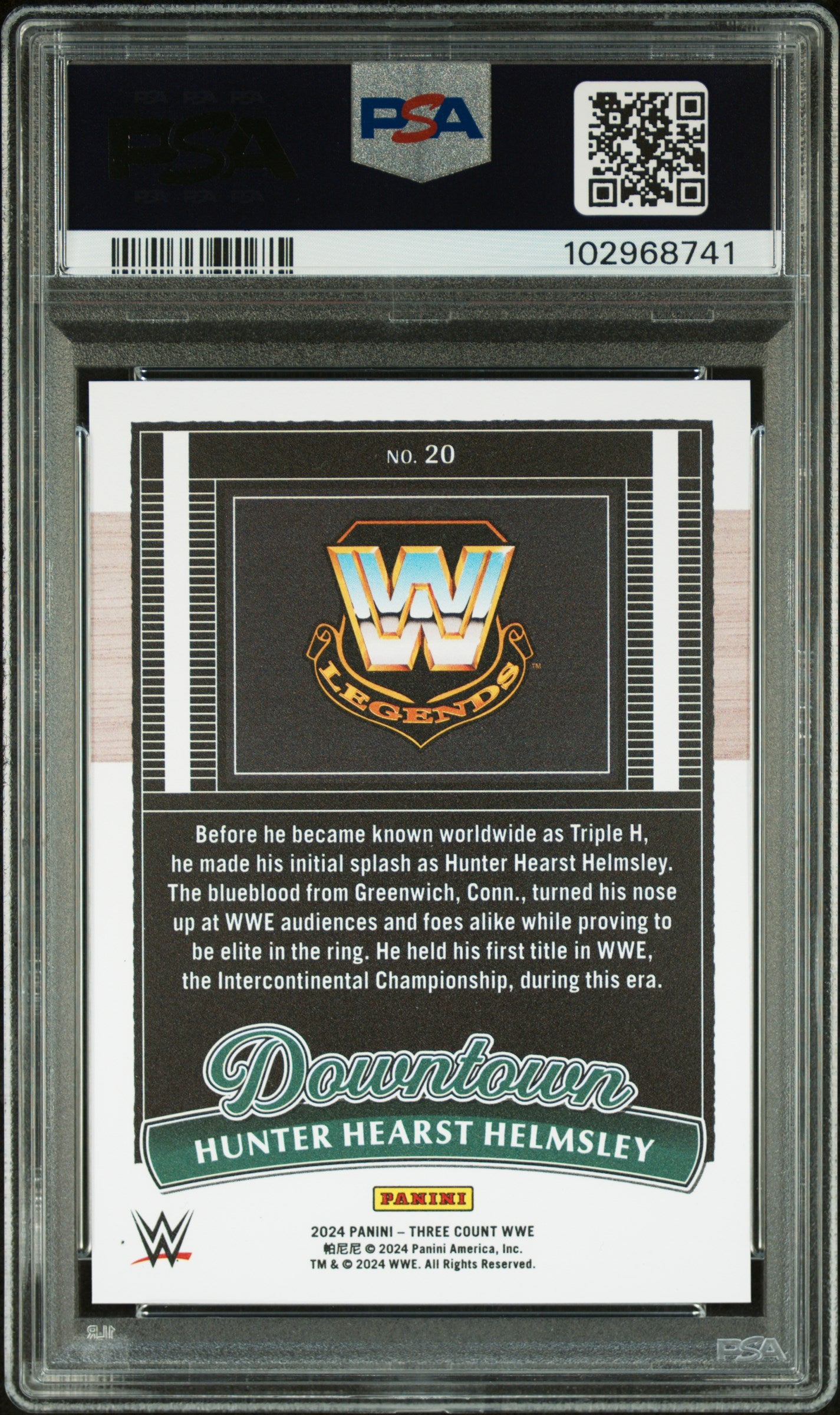 2024 Panini Three Count WWE Downtown H. Hearst Helmsley #20 PSA 10
