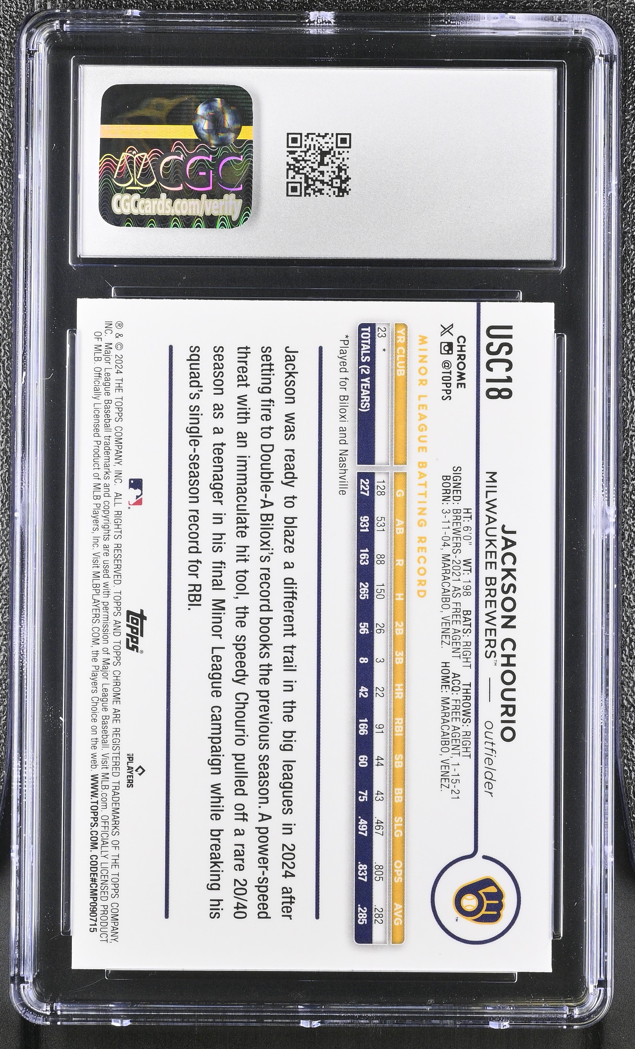2024 Topps Chrome Update Jackson Chourio Rookie X-Fractor CGC 10 RC