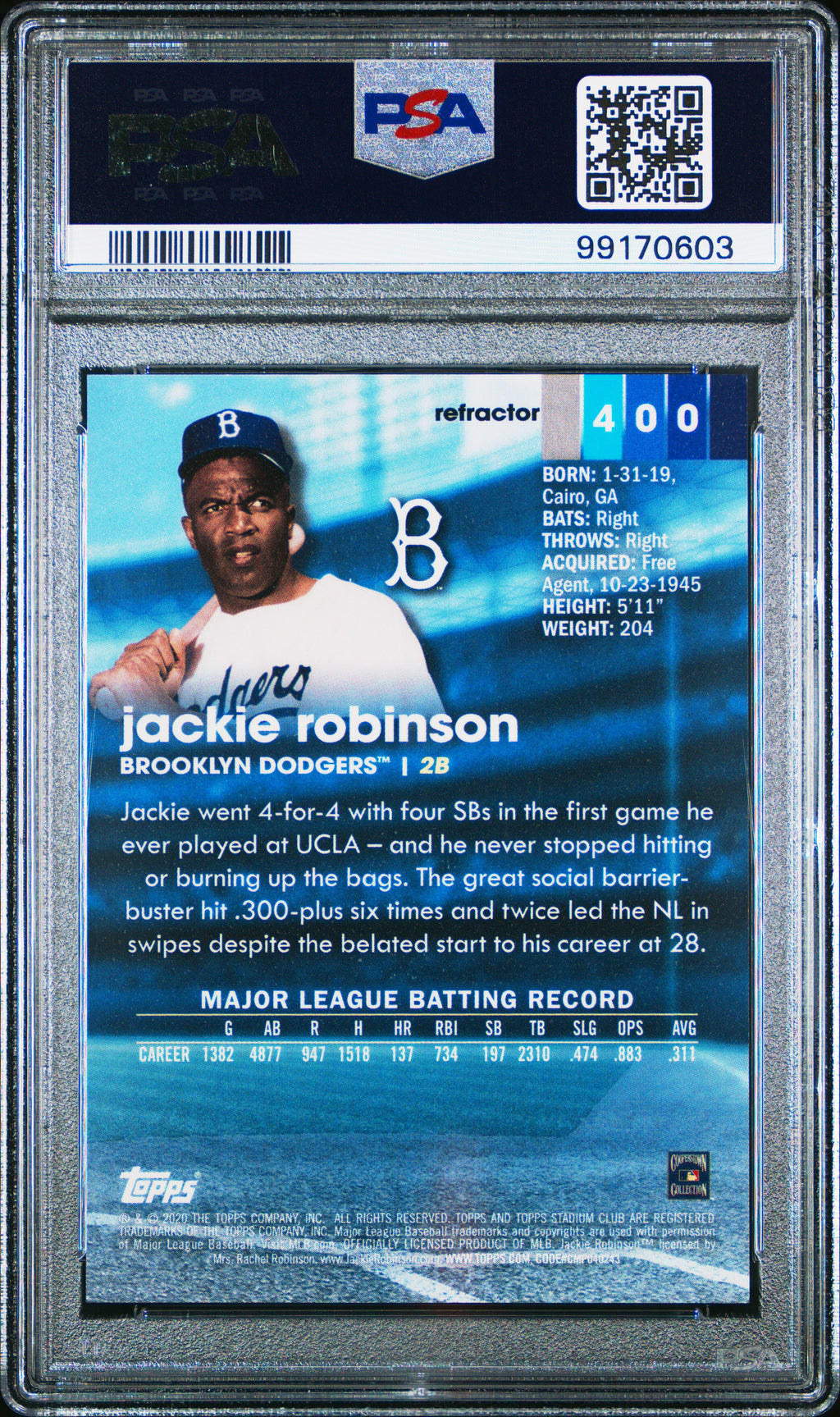 2020 Stadium Club Chrome Jackie Robinson Refractor PSA 10