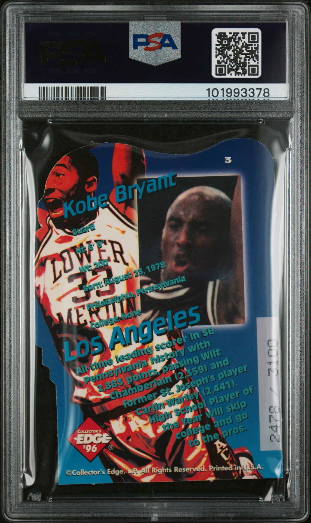 1996 Collector's Edge Key Kraze Kobe Bryant #3 Die Cut PSA 8