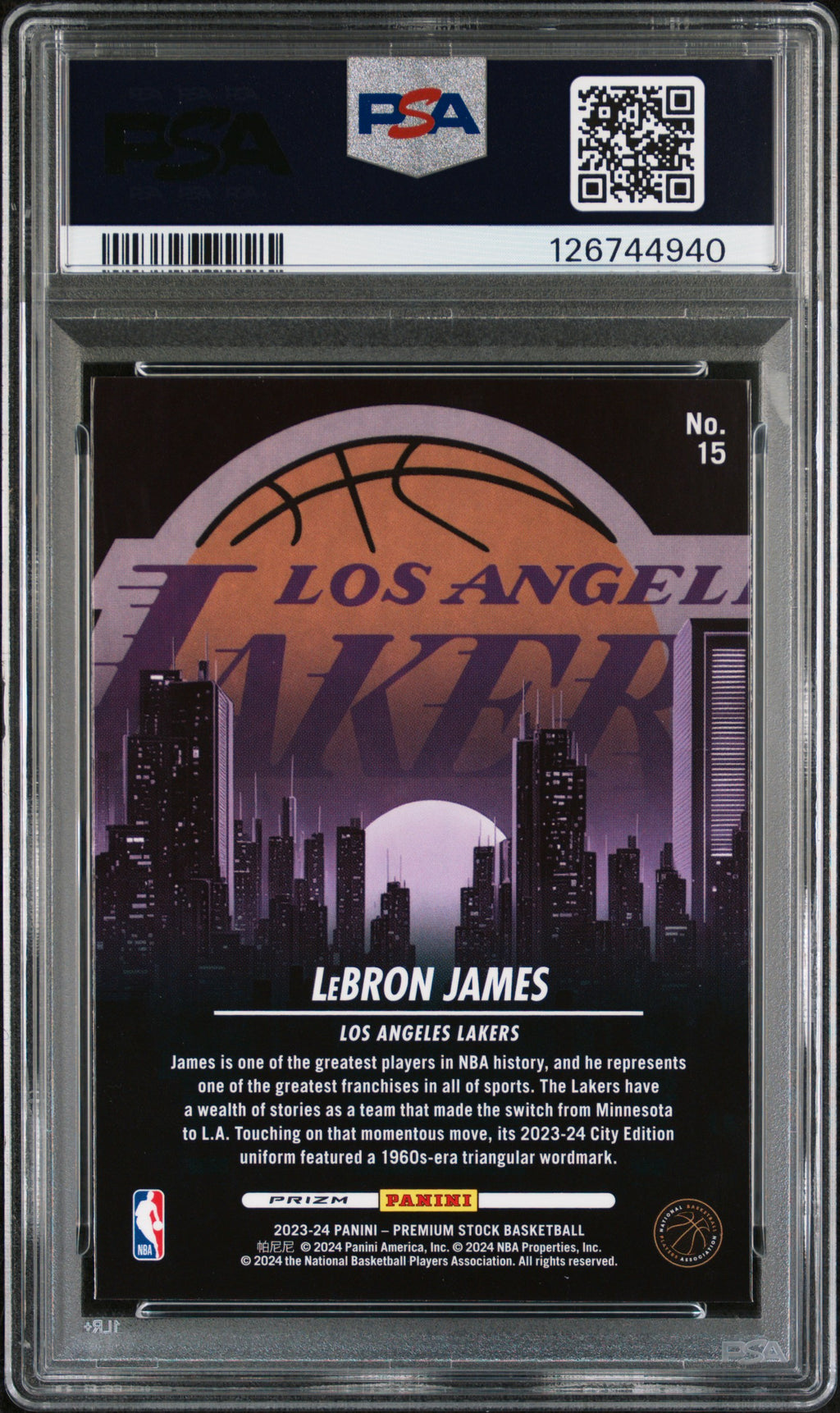 2023 Hoops Premium Stock LeBron James City Edition Premium PSA 10