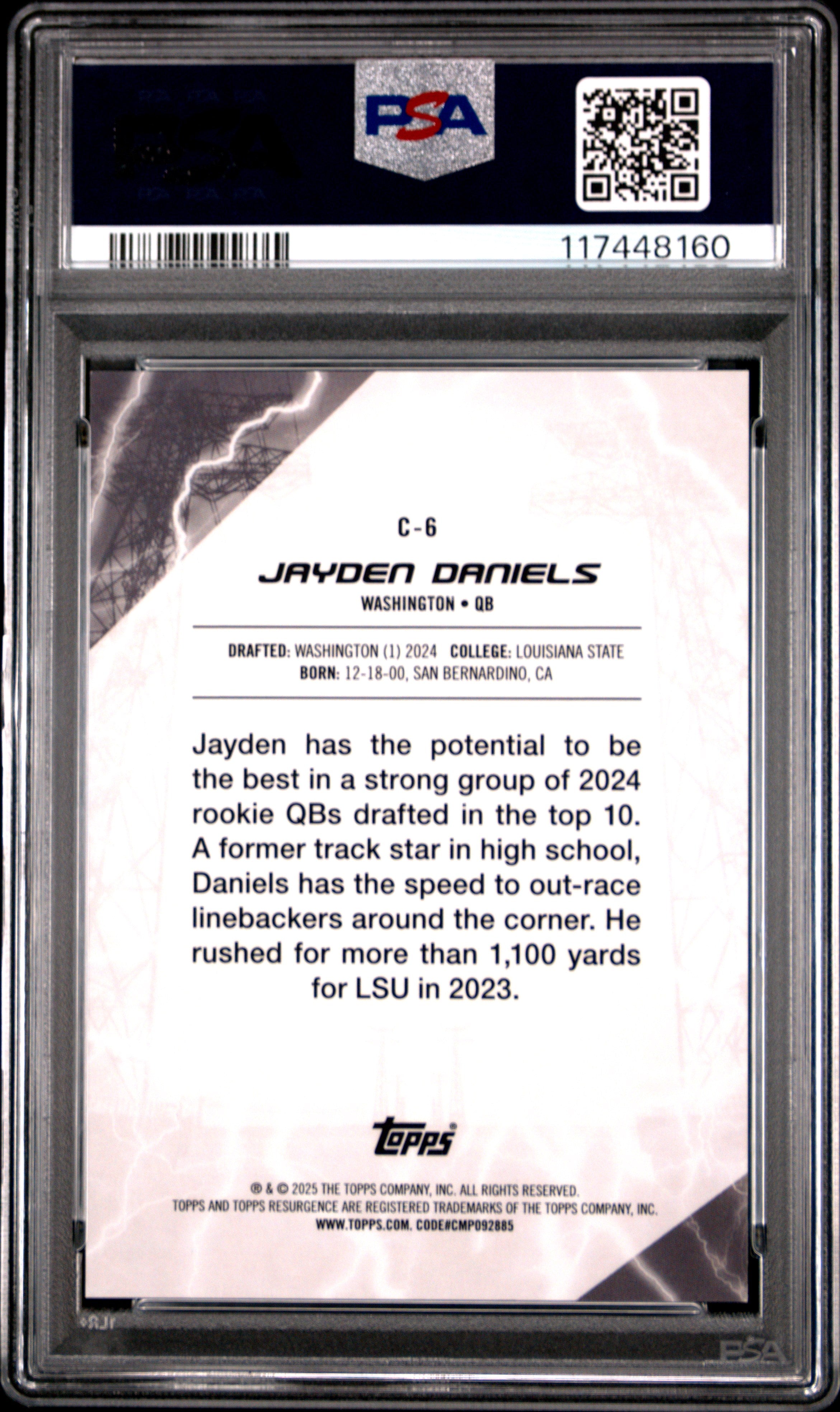 2024 Topps Resurgence Conductors Jayden Daniels #C6 Cndctrs Lime GRN PWR SRG /15 PSA 10