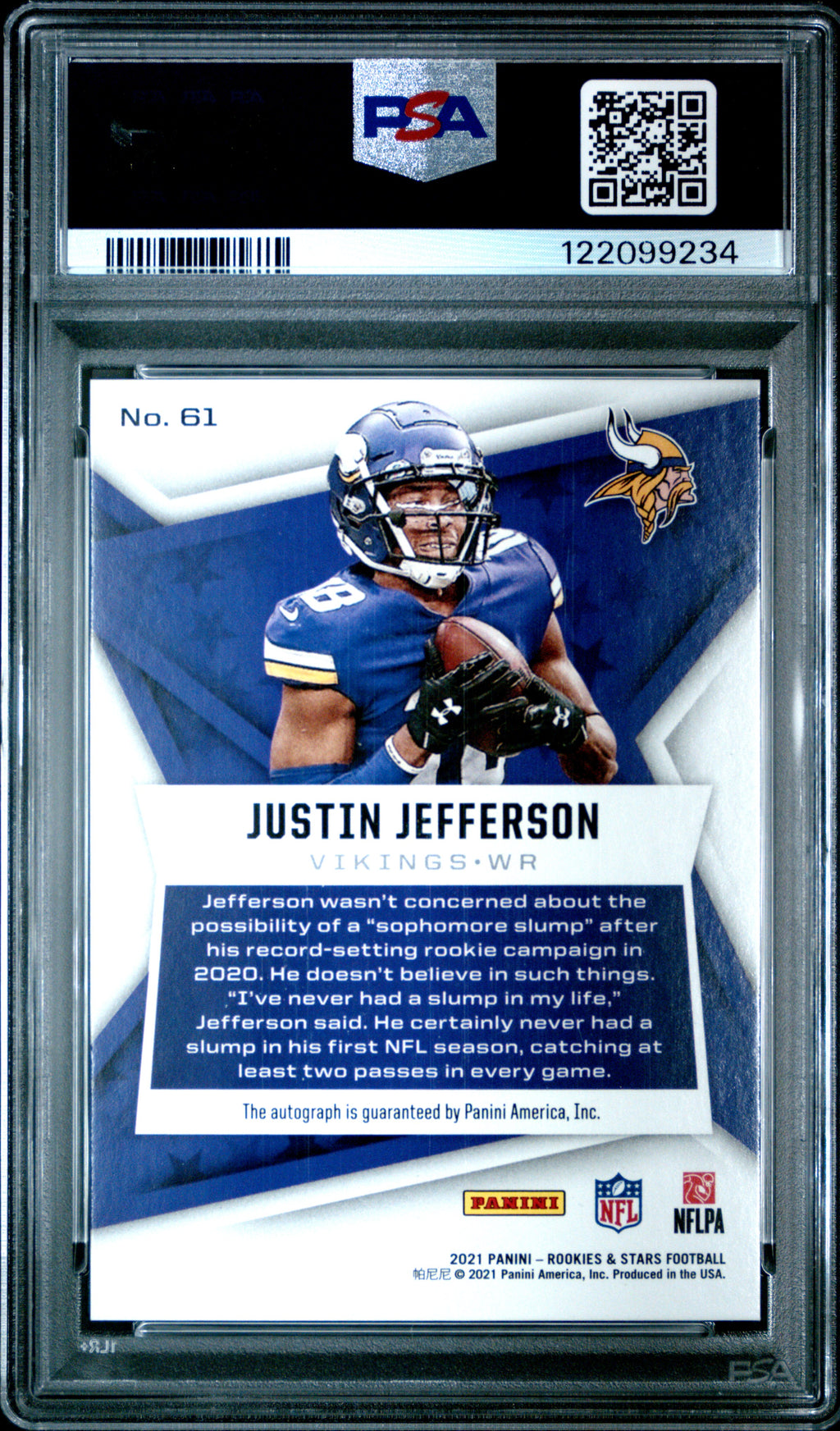 2021 Panini Rookies & Stars Justin Jefferson Blue Auto 15/25 PSA 9