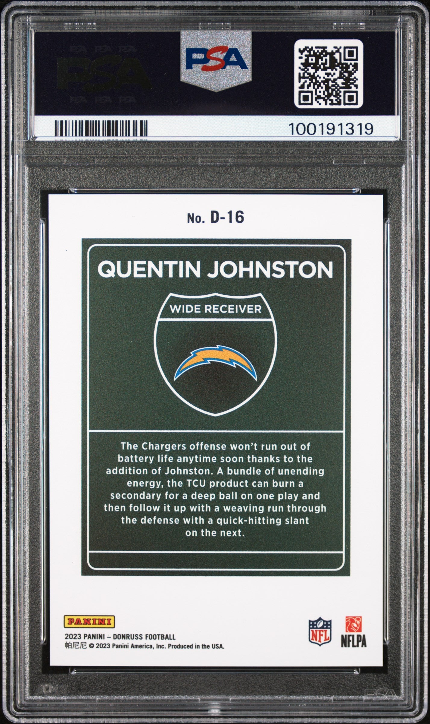 2023 Donruss Quentin Johnston Rookie Downtown PSA 10 RC