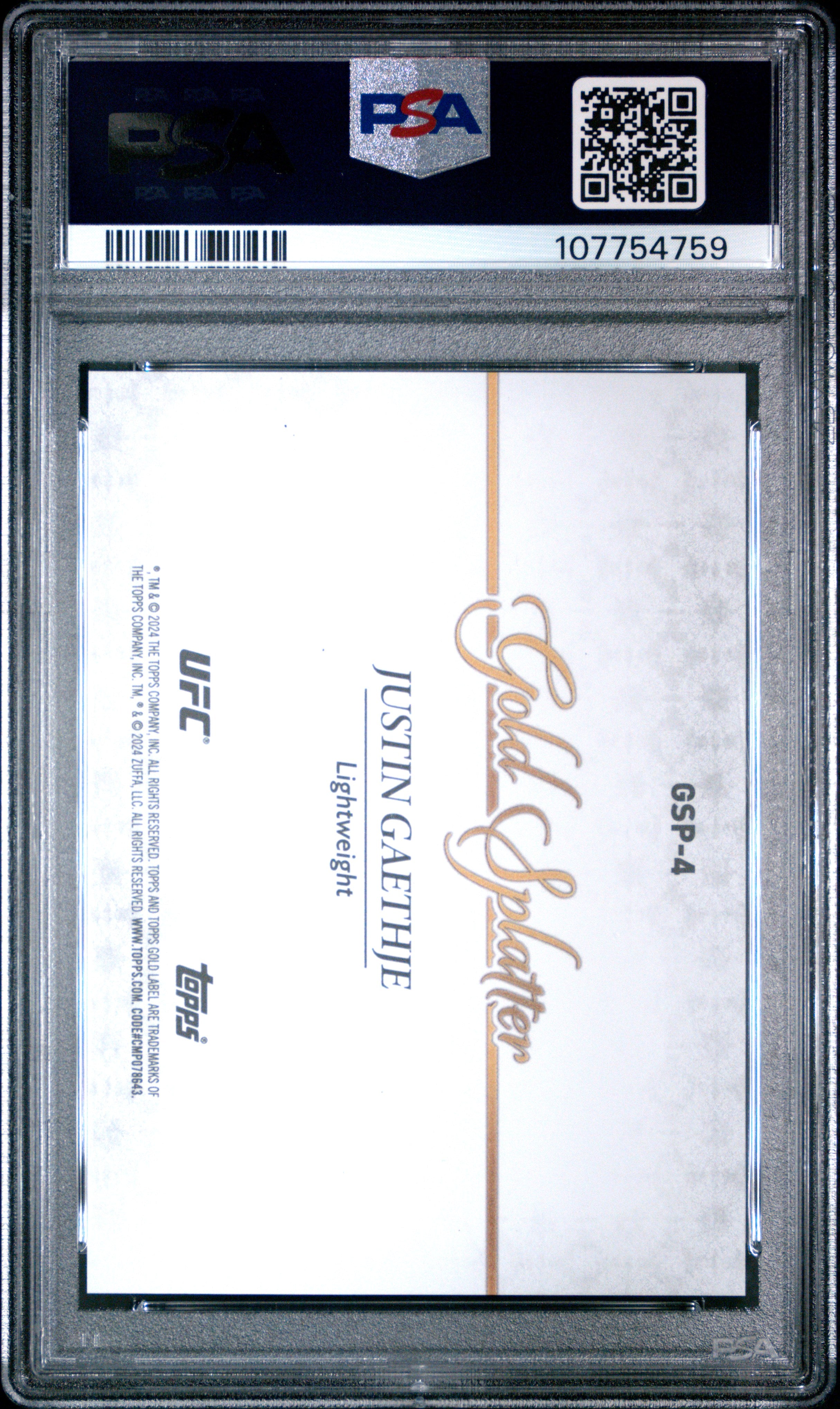 2024 Topps Gold Label Justin Gaethje Gold Splatter PSA 10