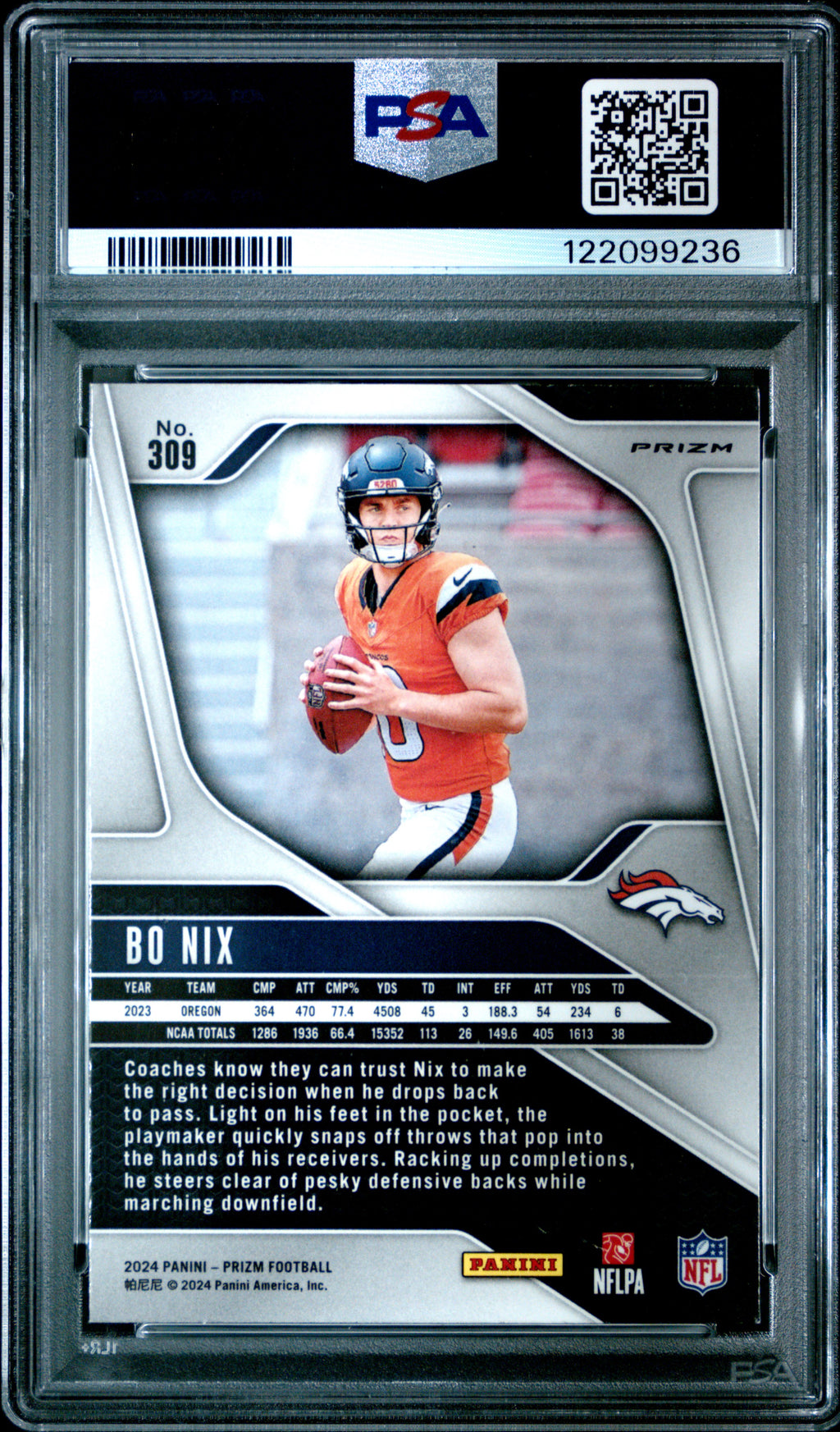 2024 Prizm Bo Nix Rookie Silver Prizm PSA 9 RC