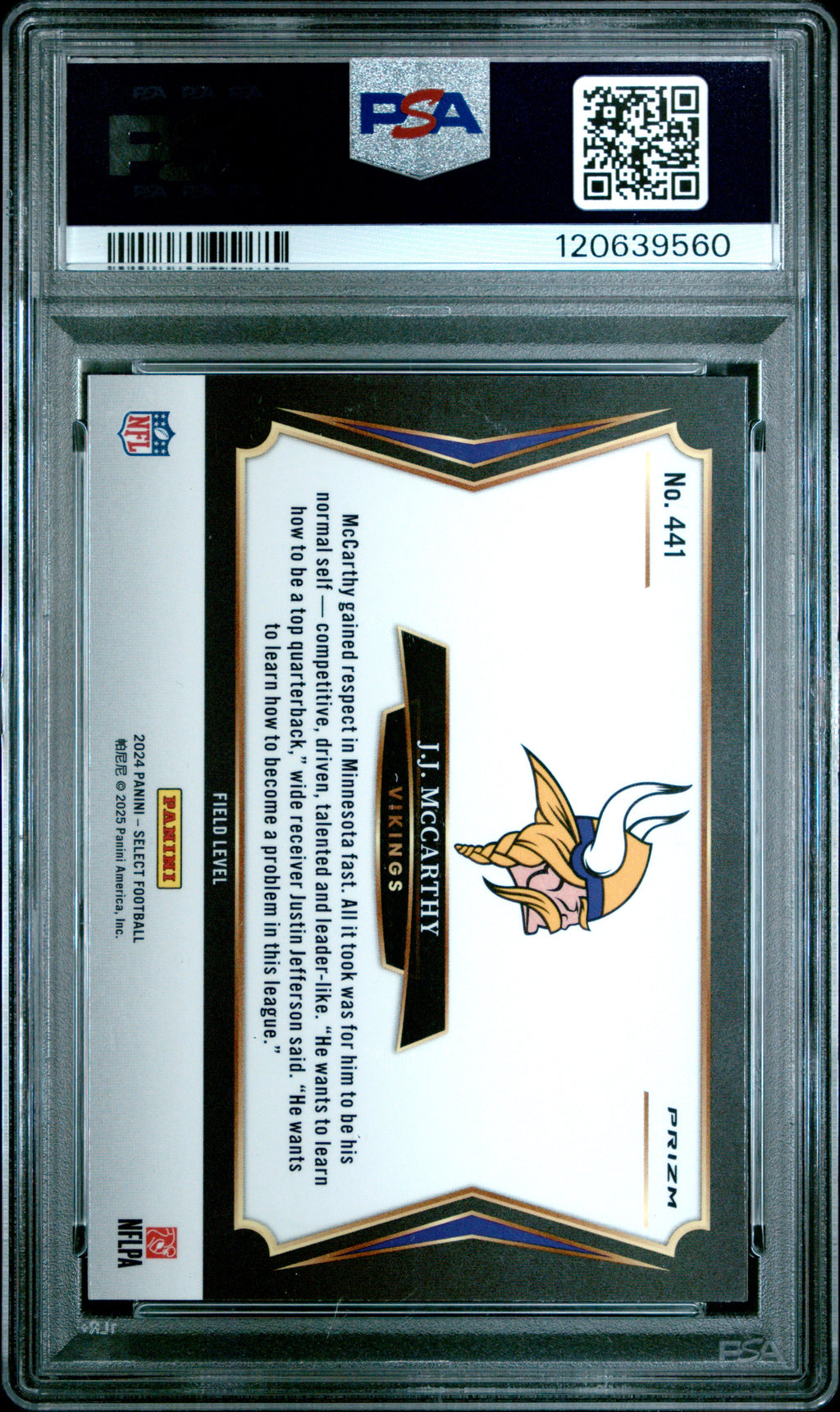 2024 Panini Select JJ Mccarthy #441 Silver Prizm PSA 10