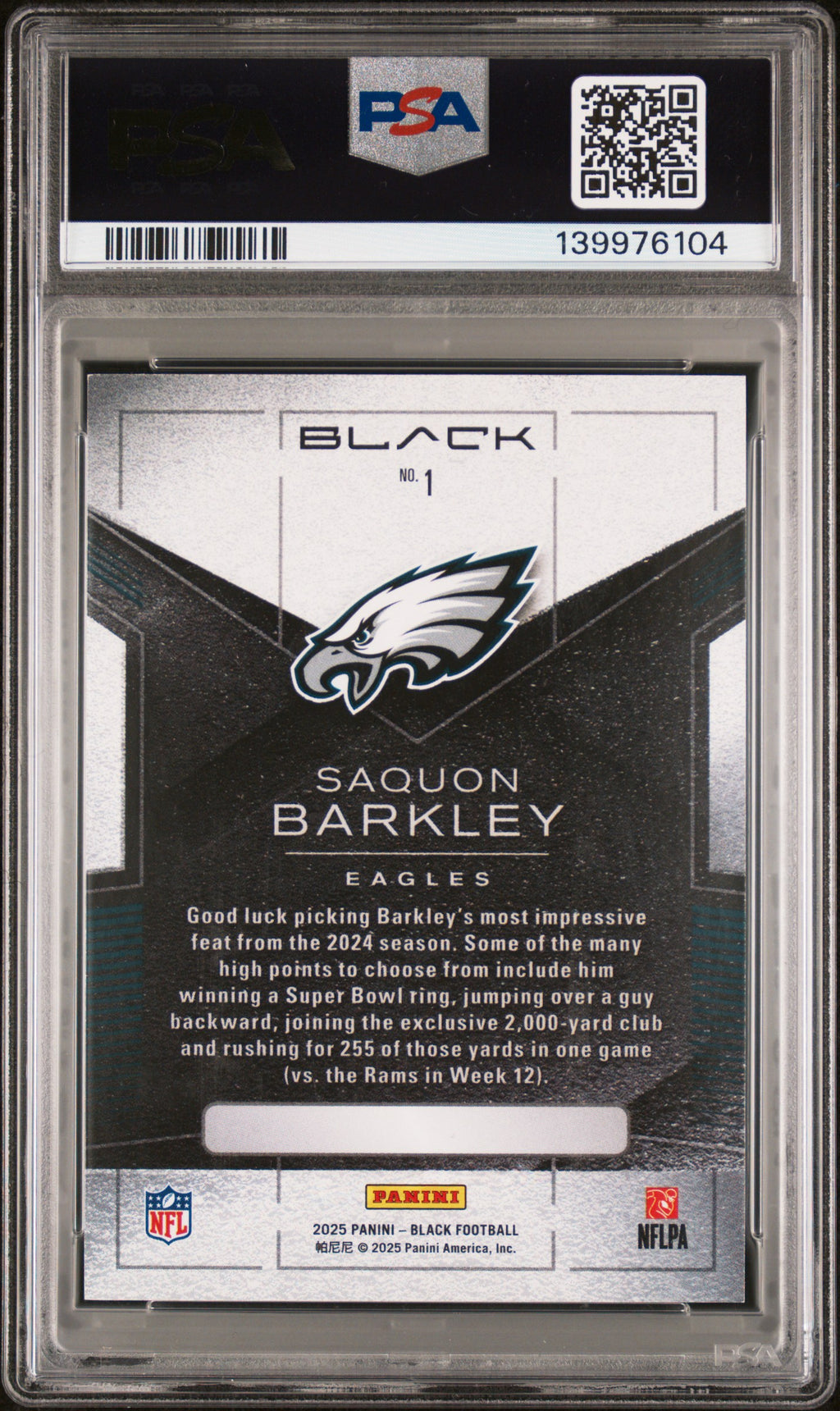 2025 Black Saquon Barkley Gold 1/10 PSA 8