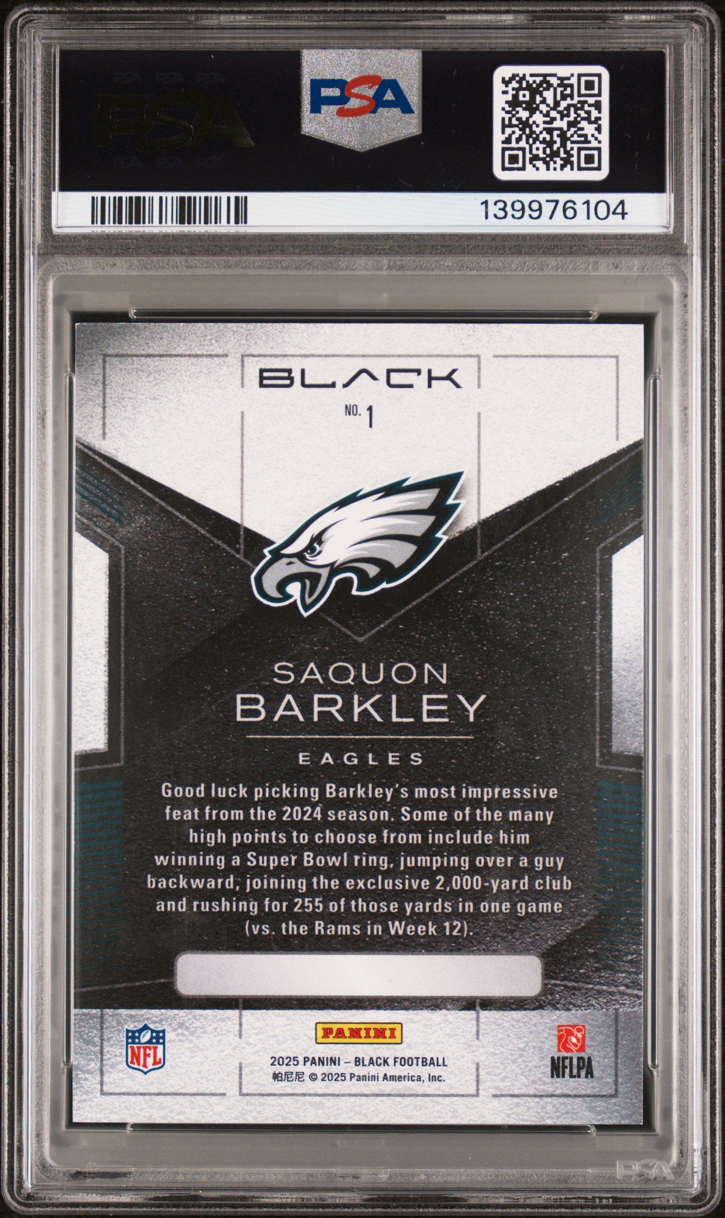 2025 Black Saquon Barkley Gold 1/10 PSA 8