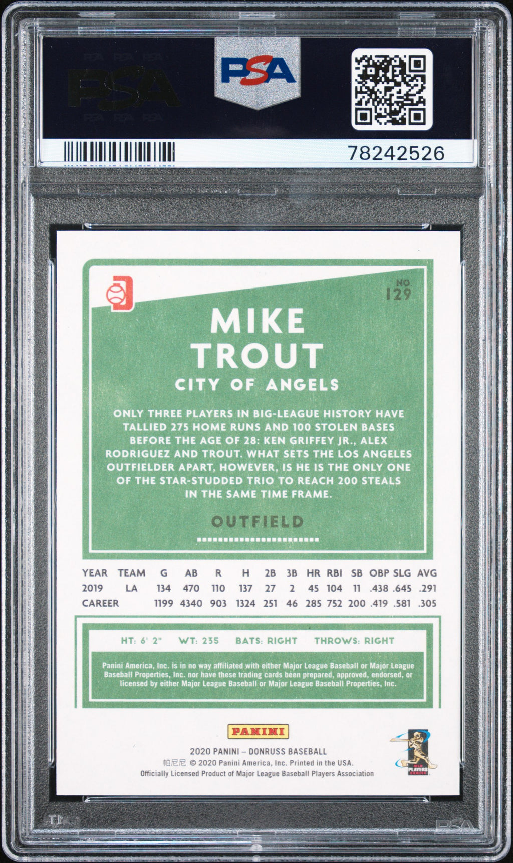 2020 Donruss Mike Trout SP Presidential Collection Emoji 40/50 PSA 10