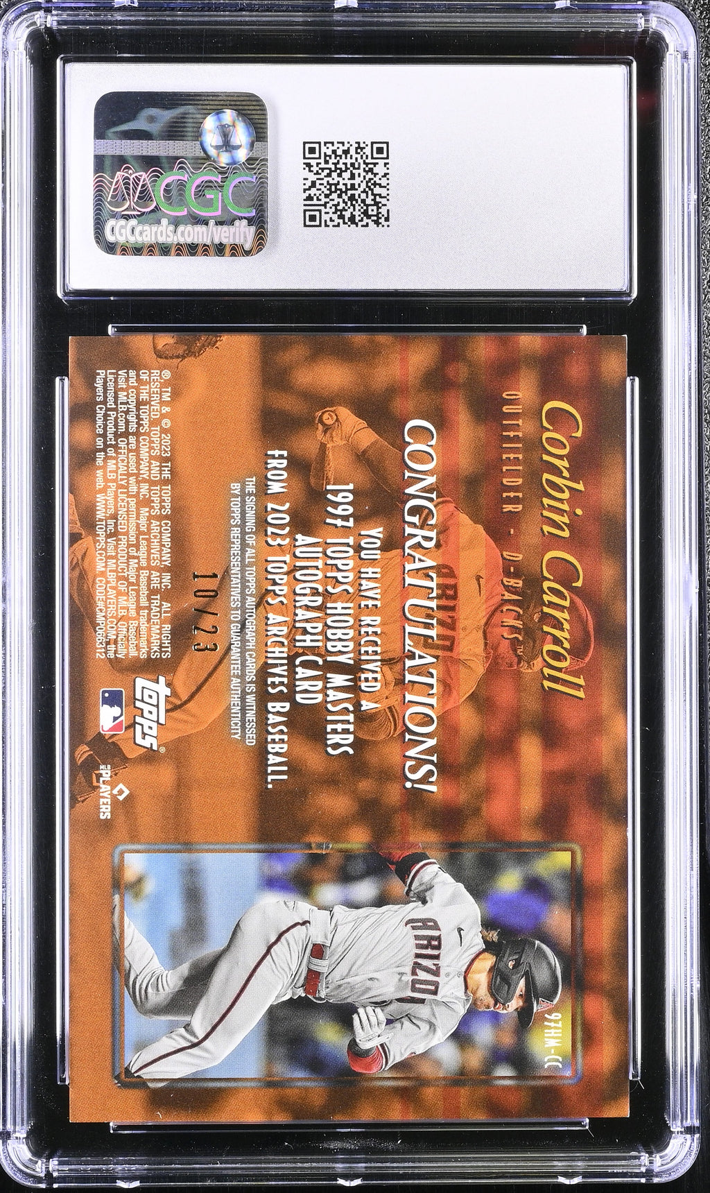 2023 Topps Archives Corbin Carroll Rookie Hobby Masters Auto 10/23 CGC 9 Auto 10