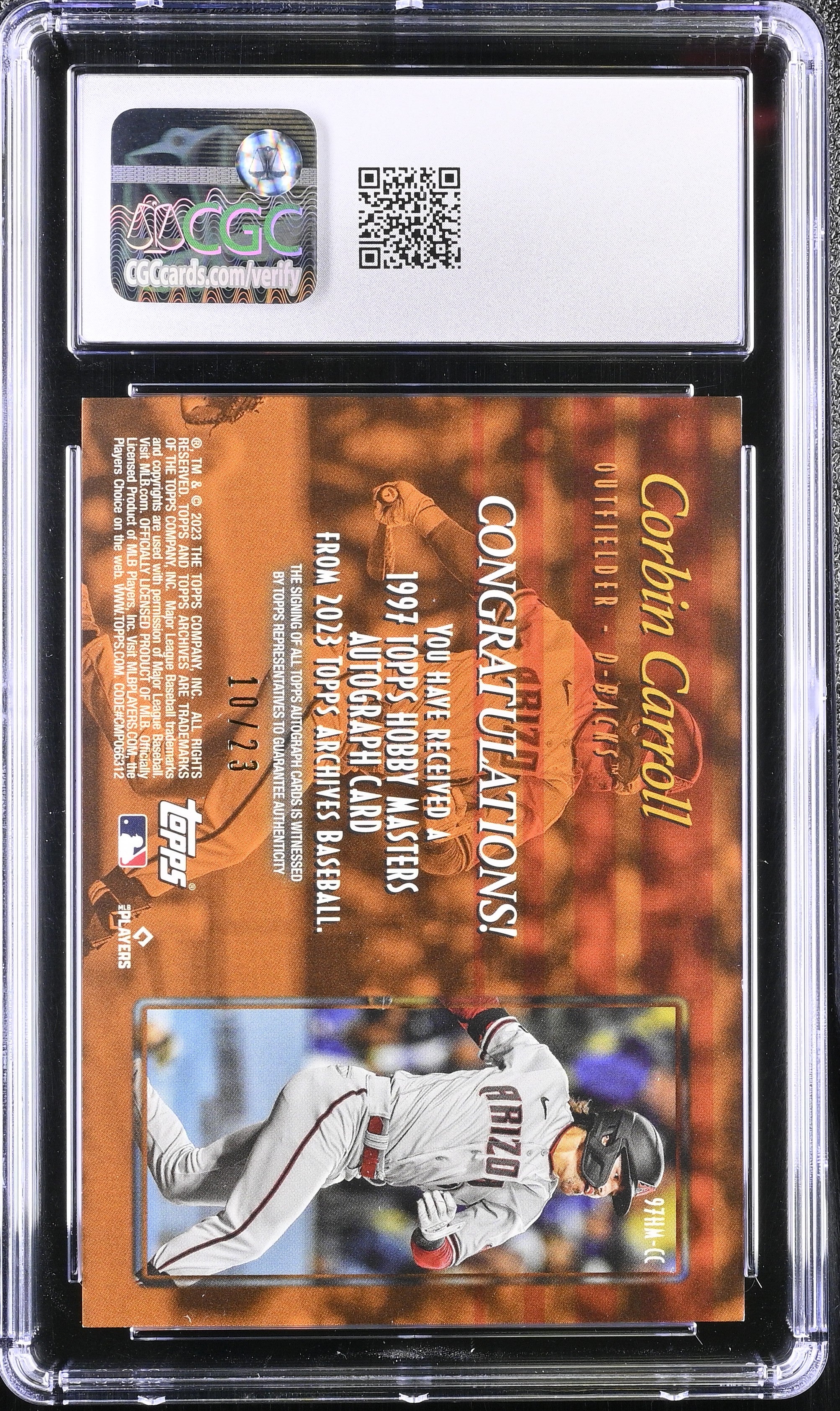 2023 Topps Archives Corbin Carroll Rookie Hobby Masters Auto 10/23 CGC 9 Auto 10