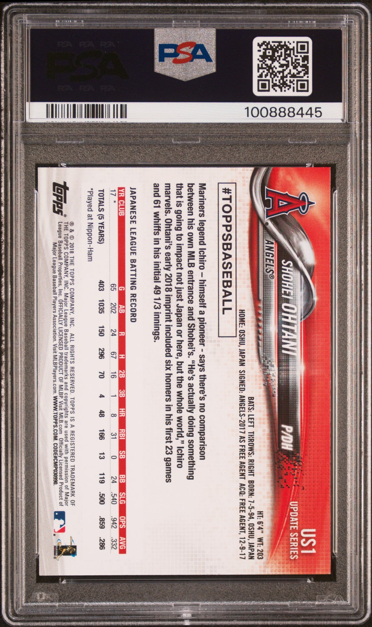 2018 Topps Update Shohei Rookie PSA 10 RC